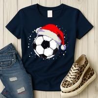 Christmas Soccer Ball Santa Hat Xmas Boys Sport Women's T-Shirt thumb 3