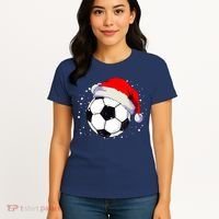 Christmas Soccer Ball Santa Hat Xmas Boys Sport Women's T-Shirt thumb 4