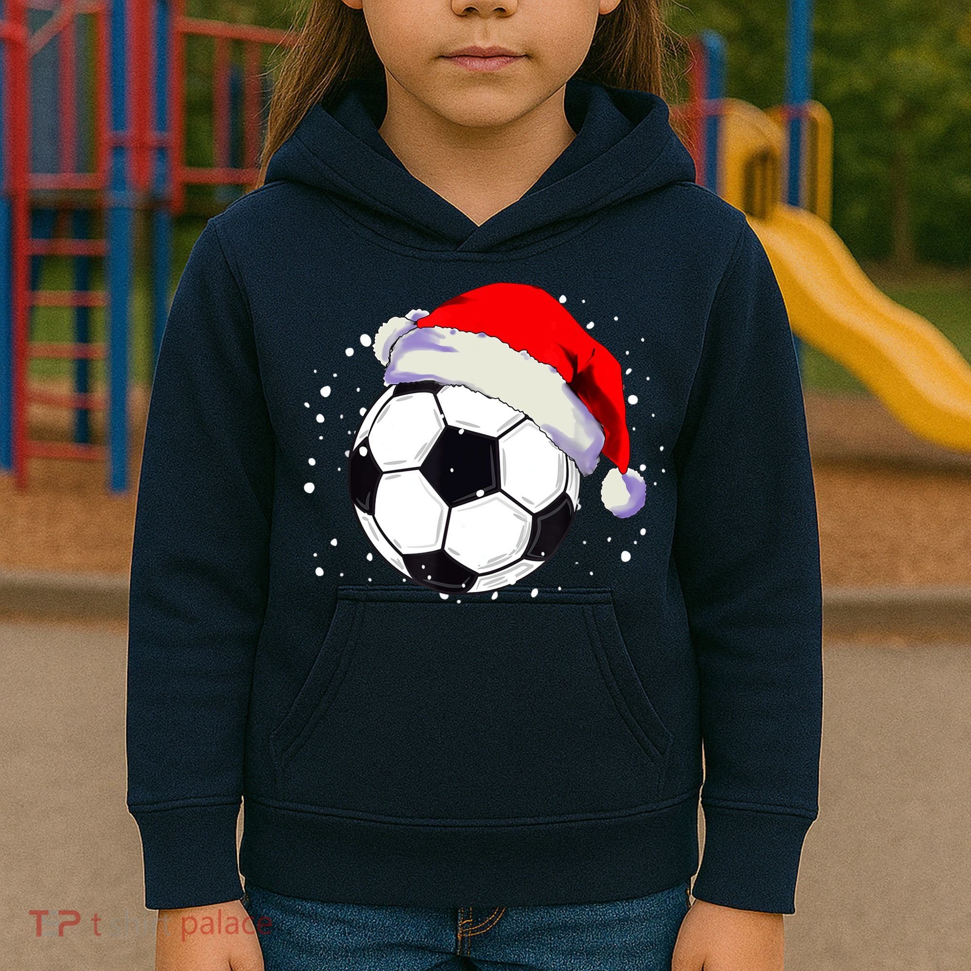 Christmas Soccer Ball Santa Hat Xmas Boys Sport Kids Hoodie