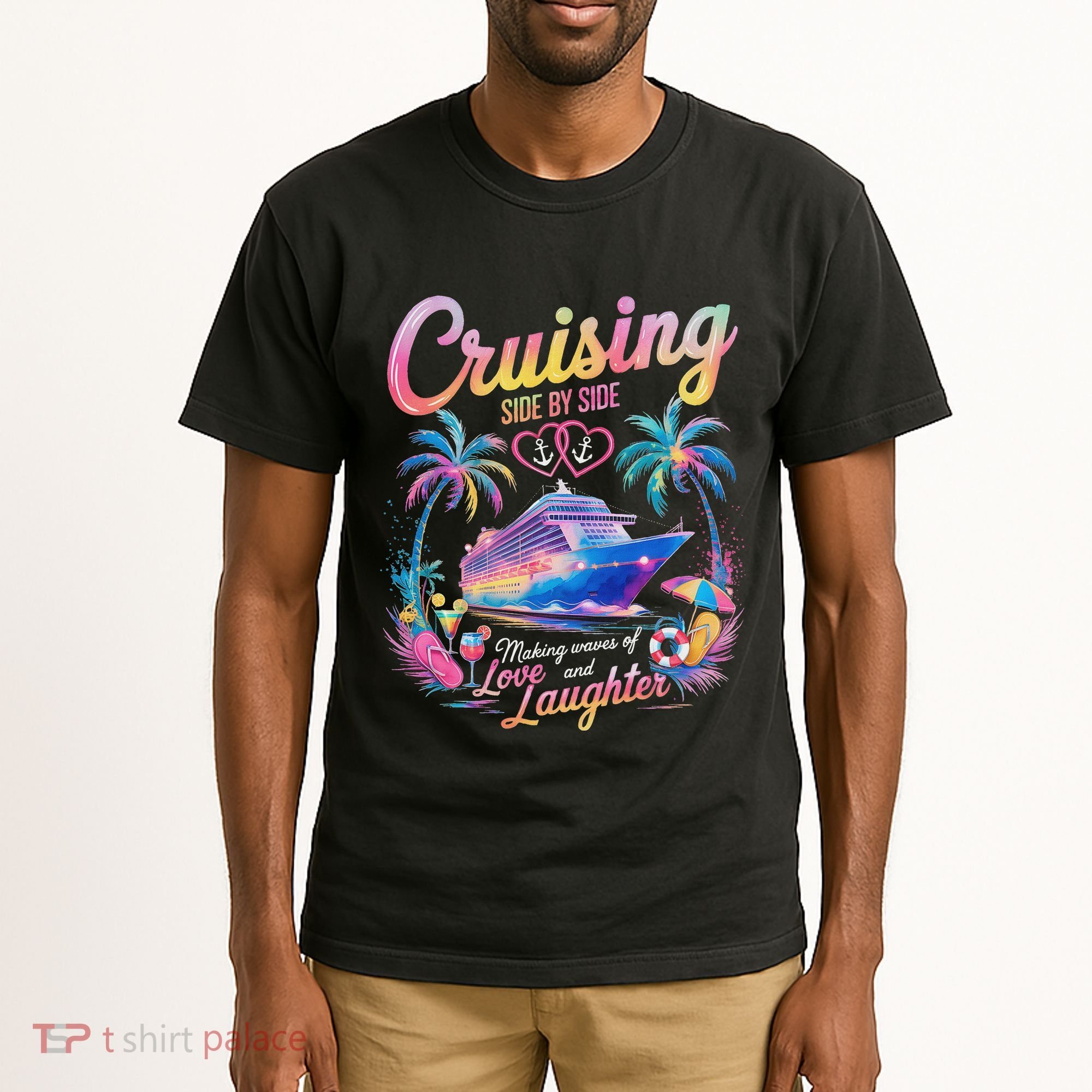 Cruising Side By Side Husband Wife Love Cruise Couple Cruise Tall T-Shirt