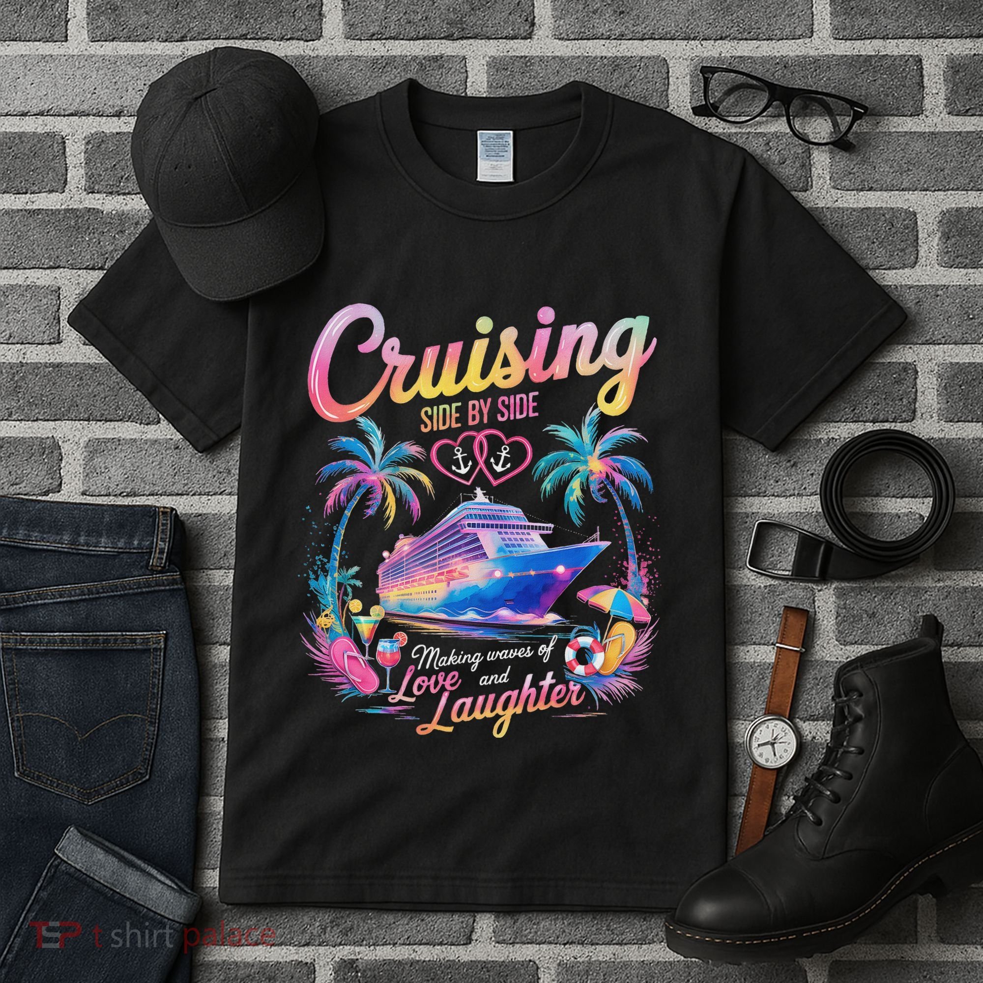 Cruising Side By Side Husband Wife Love Cruise Couple Cruise Tall T-Shirt