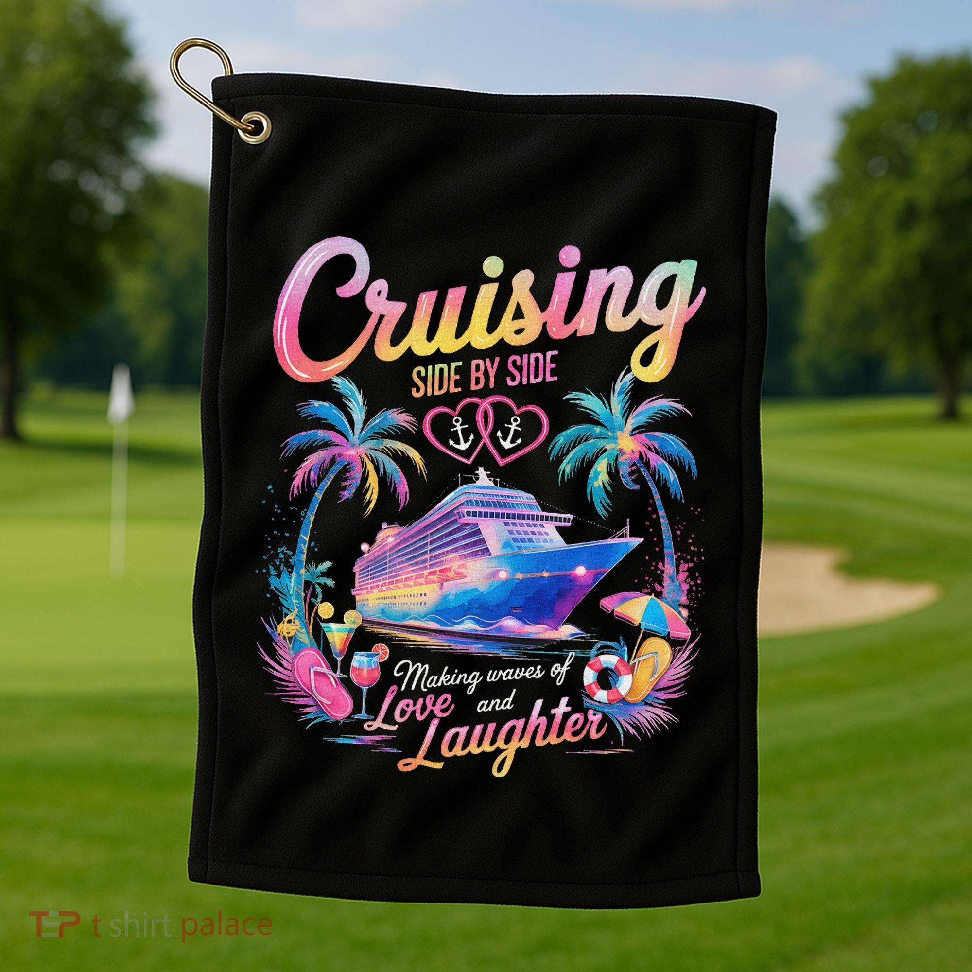 Cruising Side By Side Husband Wife Love Cruise Couple Cruise Golf Towel