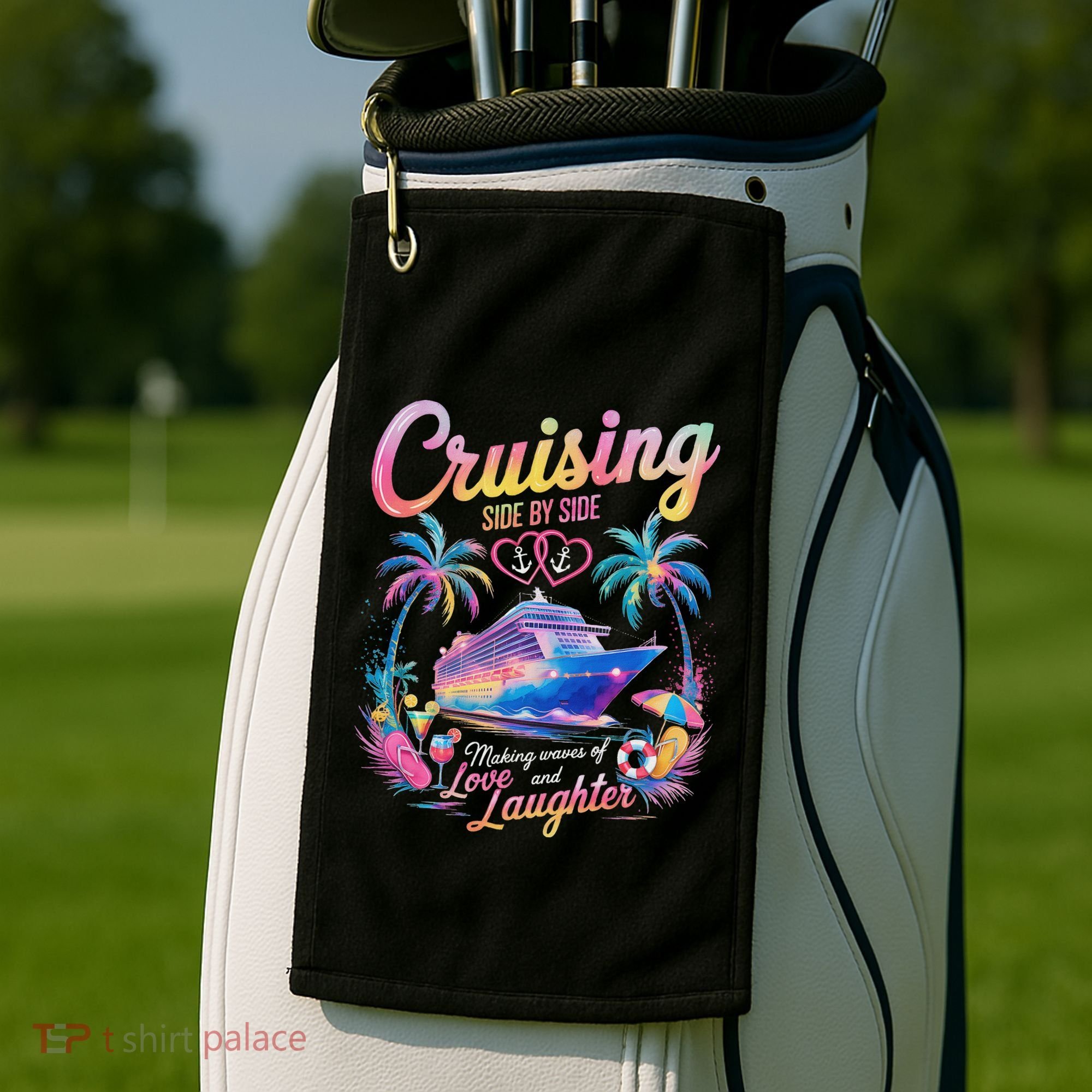 Cruising Side By Side Husband Wife Love Cruise Couple Cruise Golf Towel