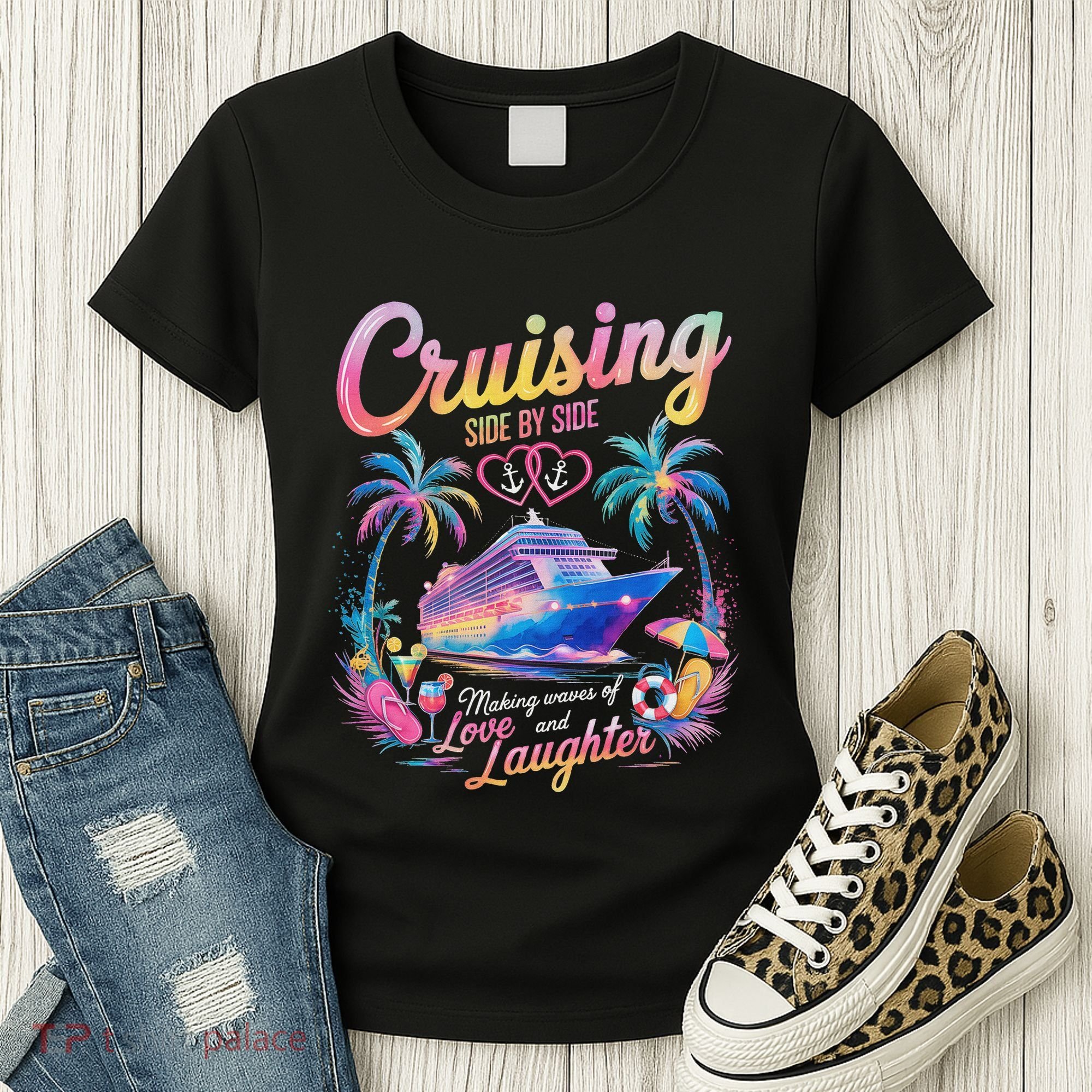 Cruising Side By Side Husband Wife Love Cruise Couple Cruise Women's T-Shirt