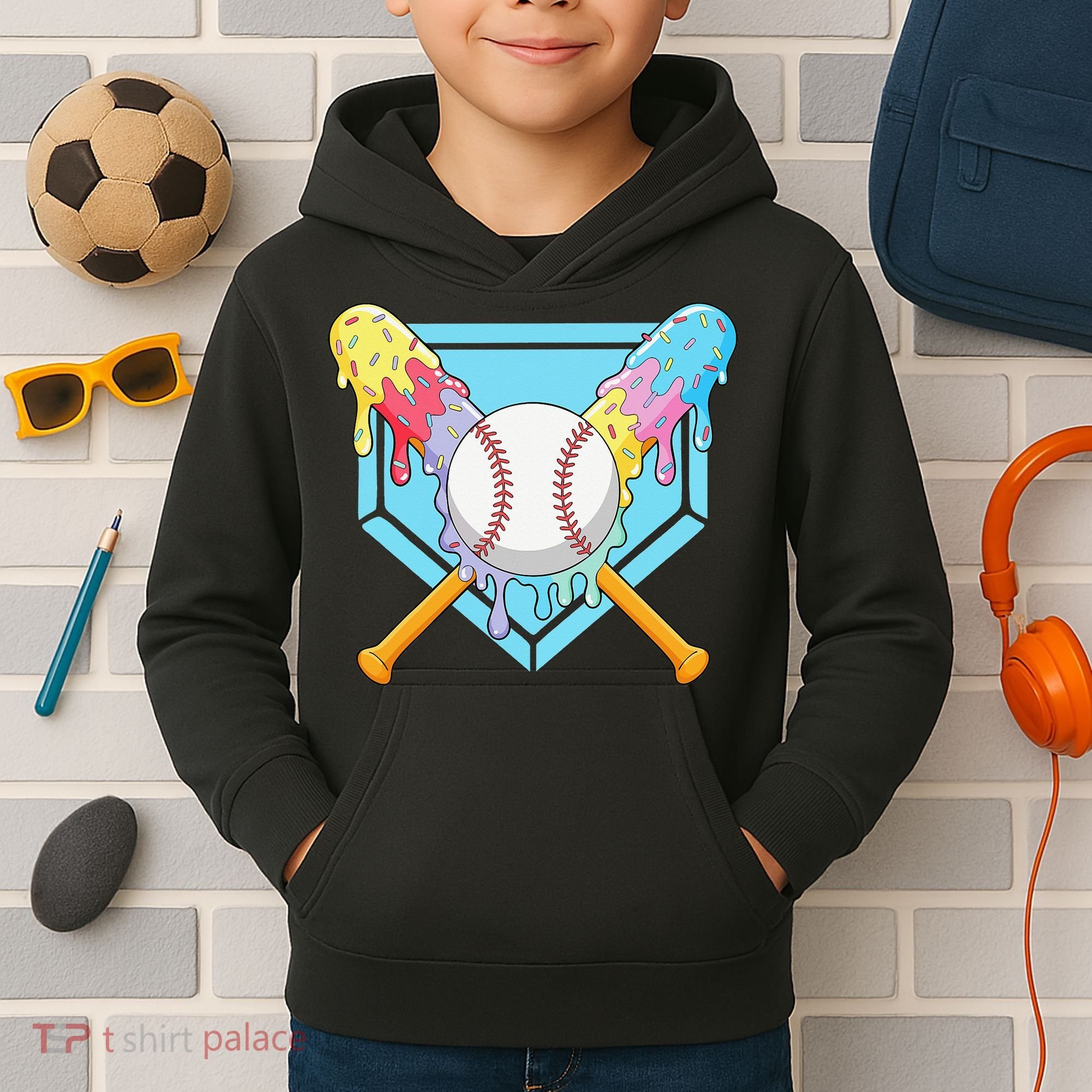 Cool Sport Baseball Home Plate Drip With Sprinkles Drip Kids Hoodie