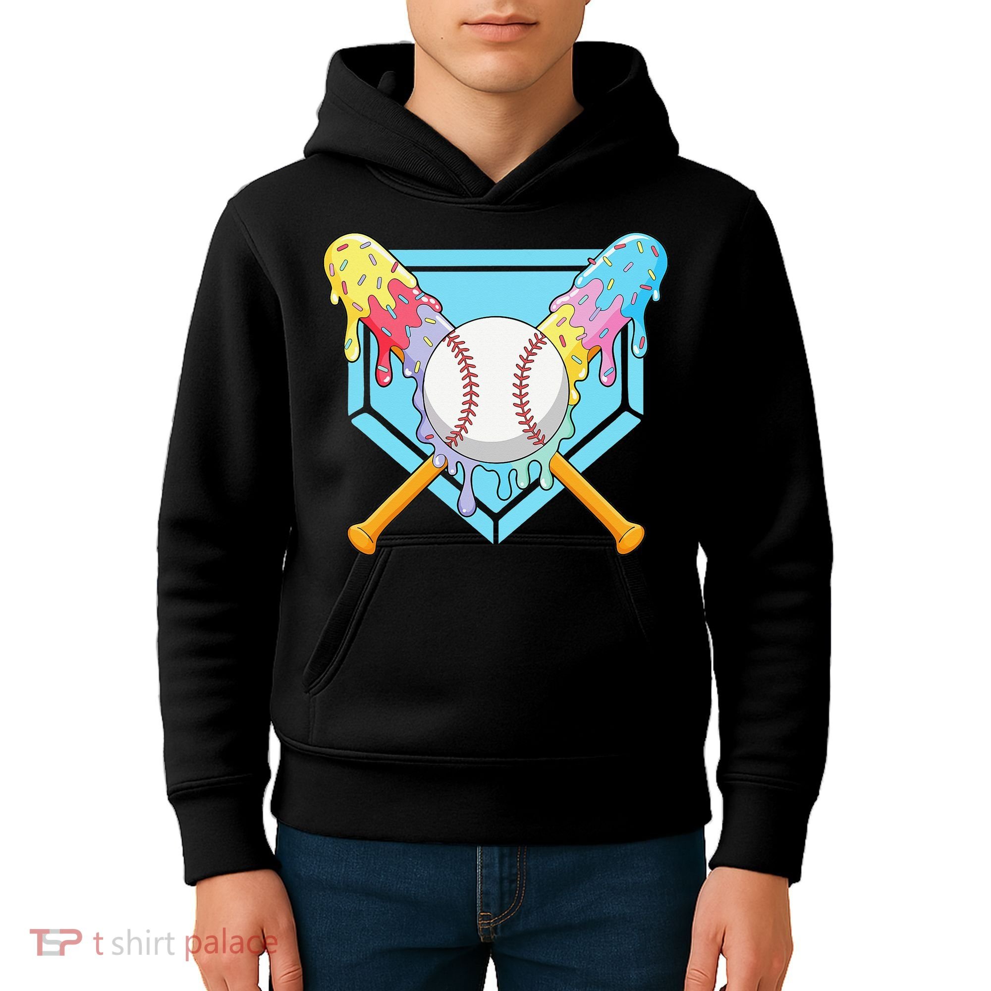 Cool Sport Baseball Home Plate Drip With Sprinkles Drip Kids Hoodie