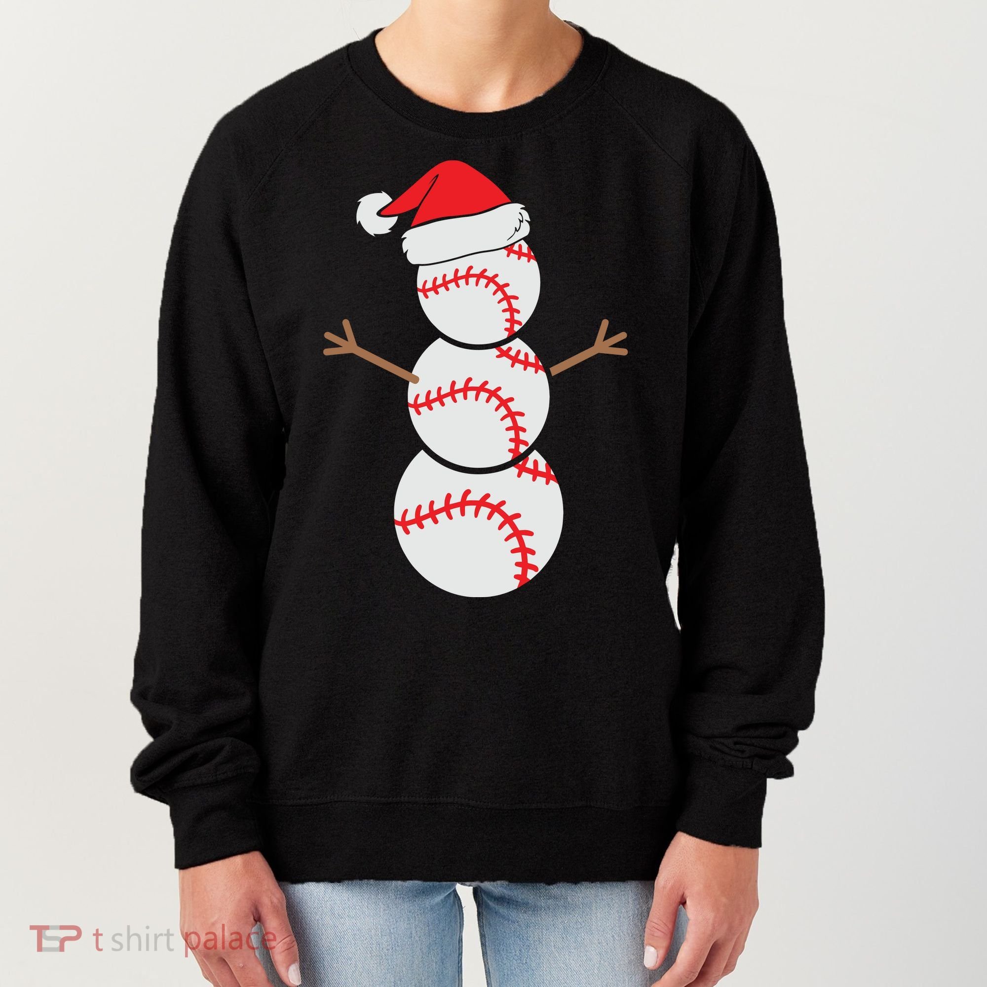 Christmas Snowman Baseball Santa Hat Xmas Women's Sweatshirt