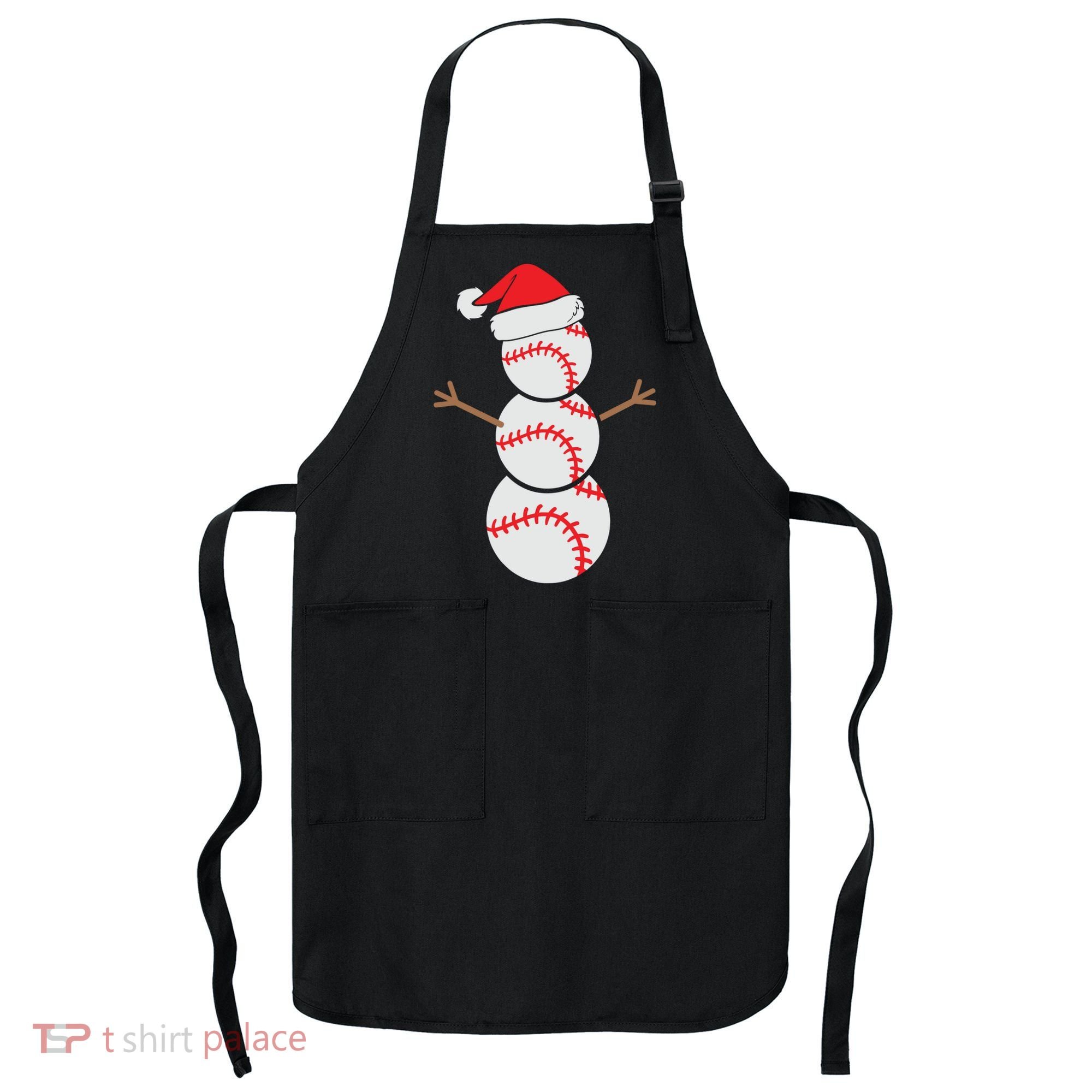Christmas Snowman Baseball Santa Hat Xmas Apron