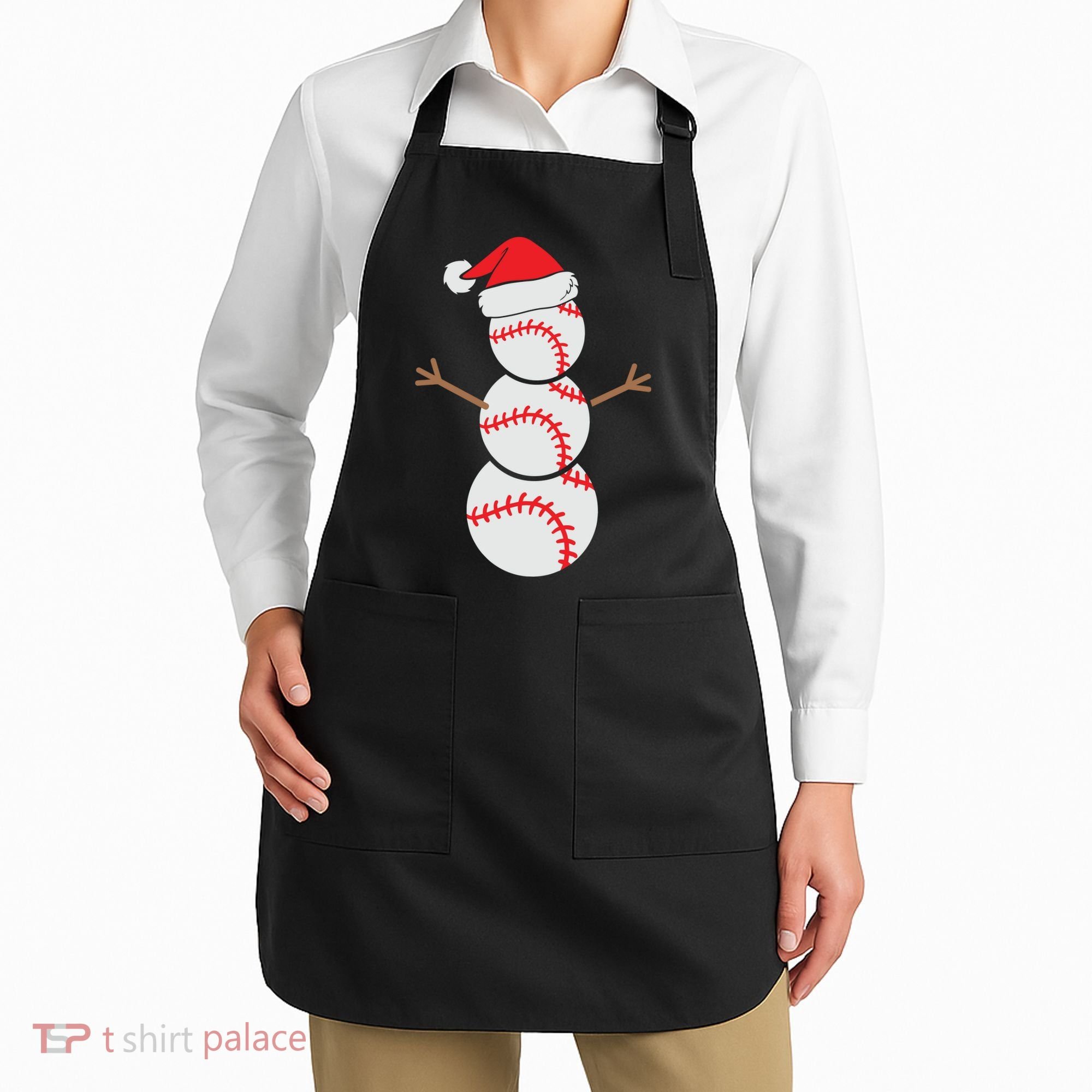Christmas Snowman Baseball Santa Hat Xmas Apron