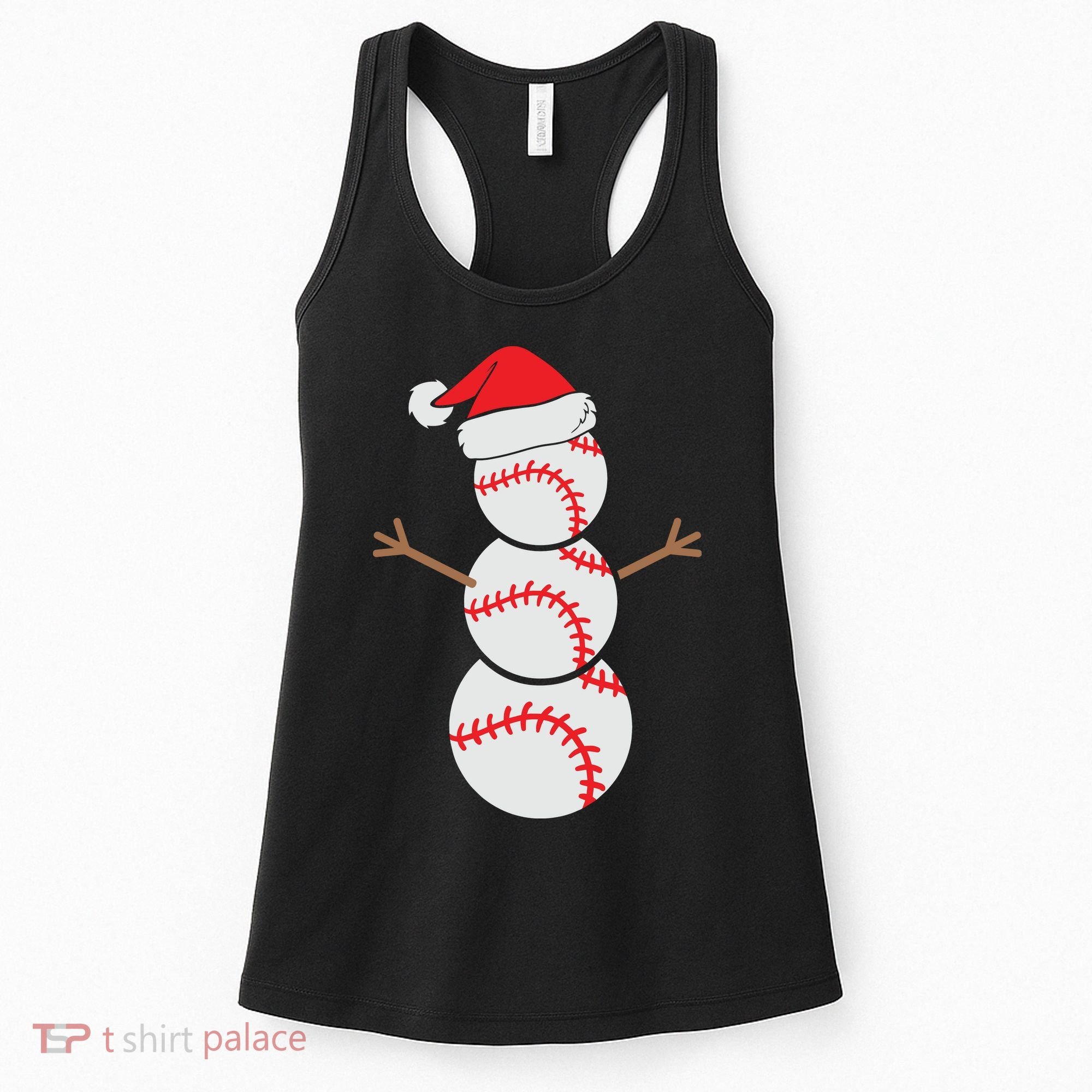 Christmas Snowman Baseball Santa Hat Xmas Women's Tank Top