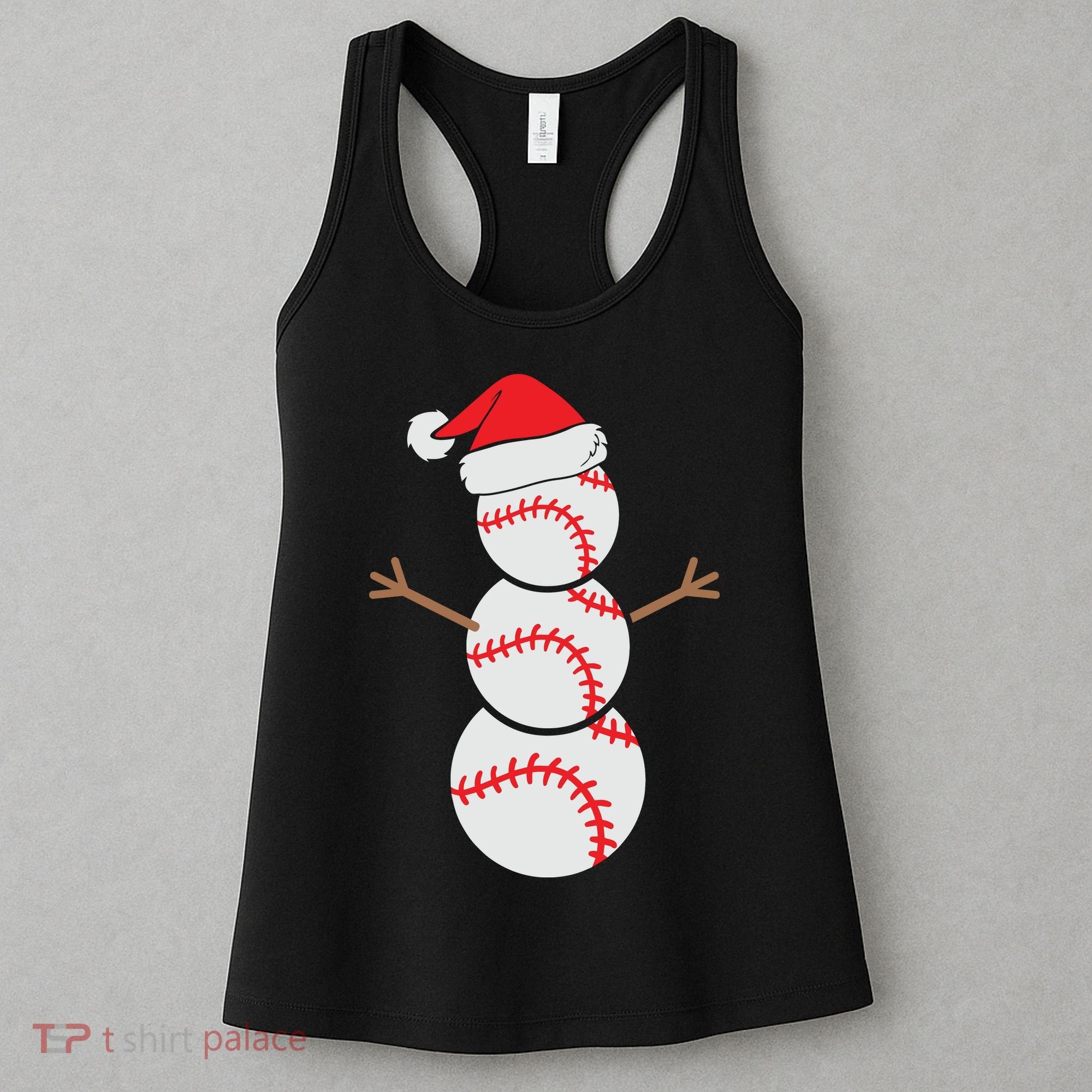 Christmas Snowman Baseball Santa Hat Xmas Women's Tank Top