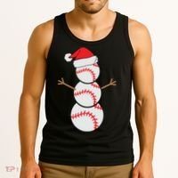Christmas Snowman Baseball Santa Hat Xmas Tank Top thumb 3