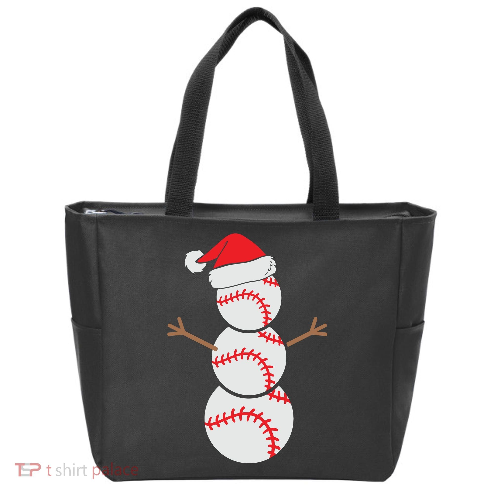 Christmas Snowman Baseball Santa Hat Xmas Tote Bag