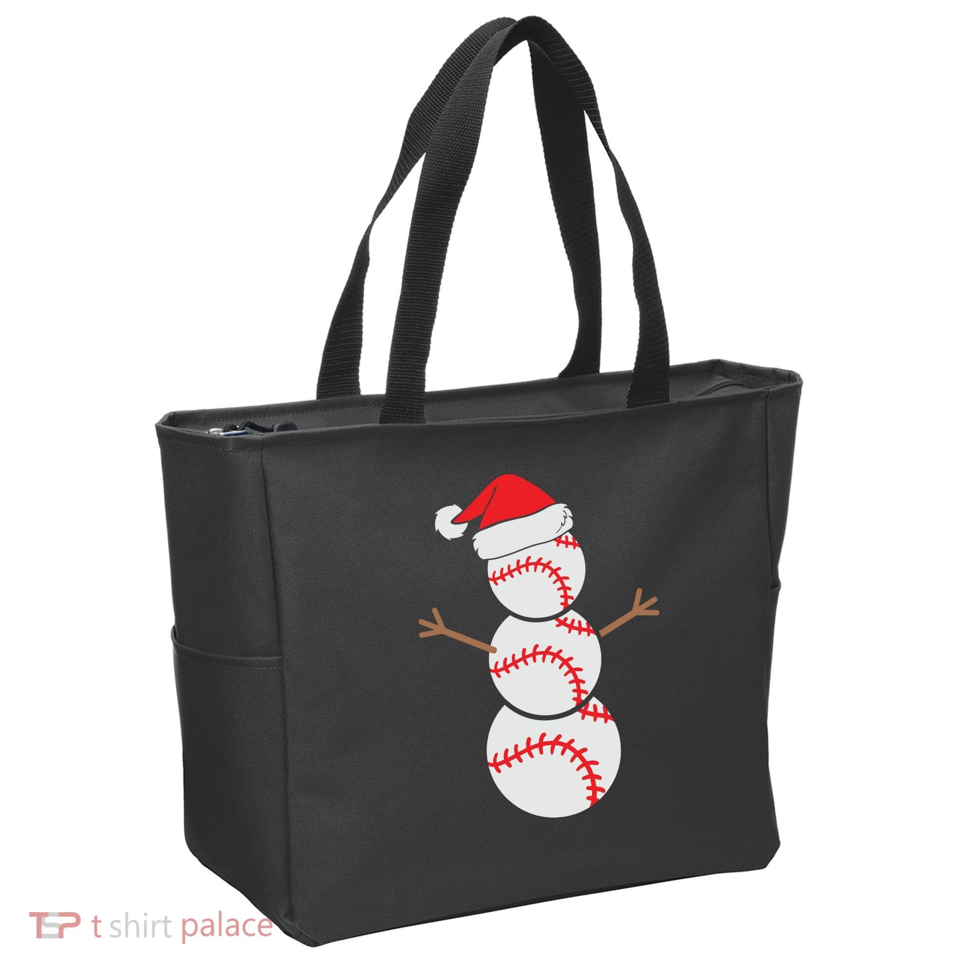 Christmas Snowman Baseball Santa Hat Xmas Tote Bag