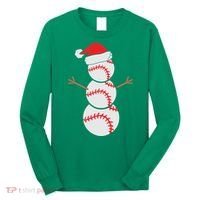 Christmas Snowman Baseball Santa Hat Xmas Long Sleeve Shirt thumb 0