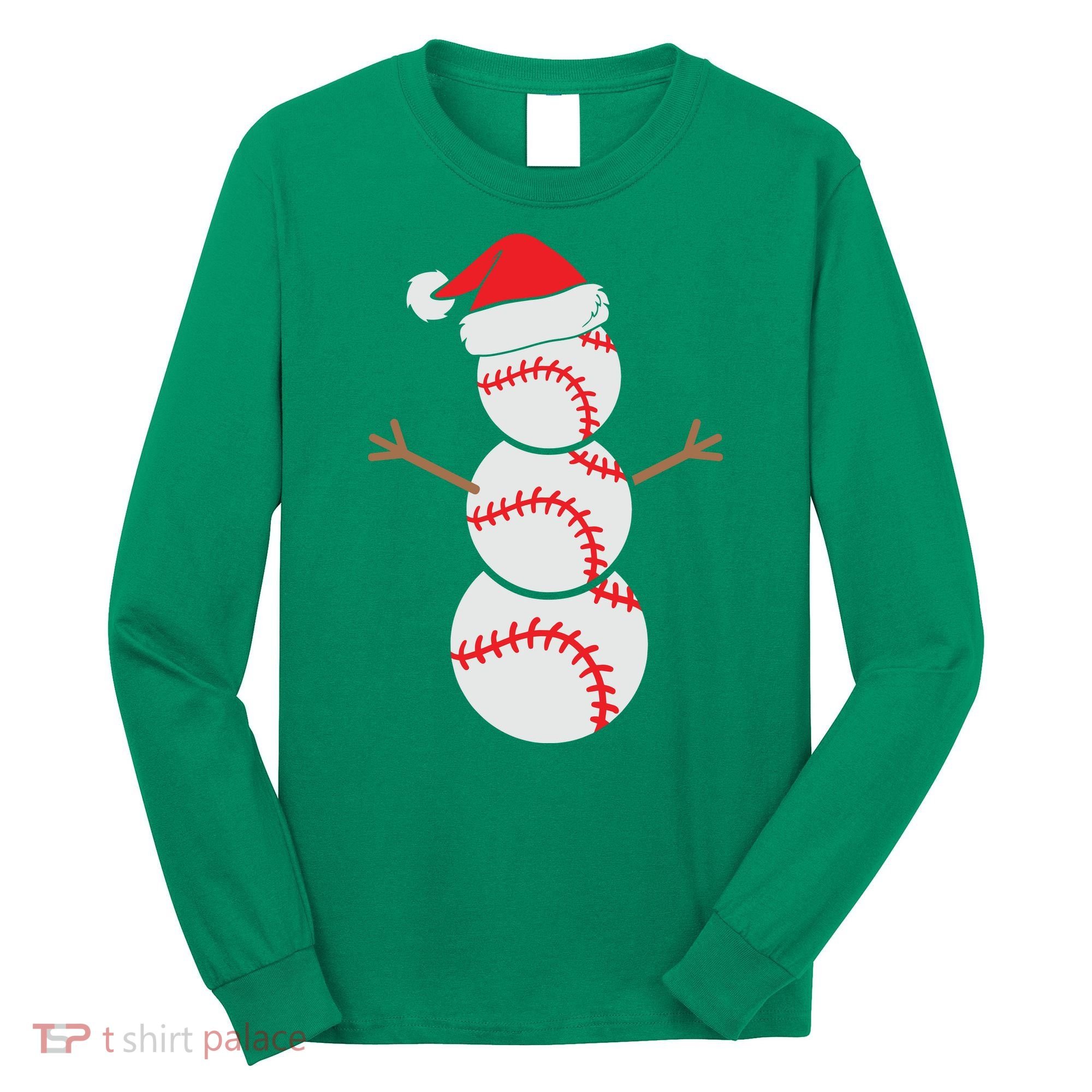 Christmas Snowman Baseball Santa Hat Xmas Long Sleeve Shirt