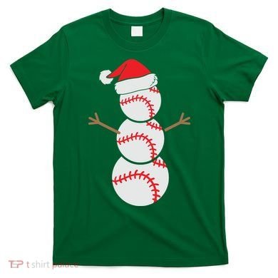 Christmas Snowman Baseball Santa Hat Xmas T-Shirt