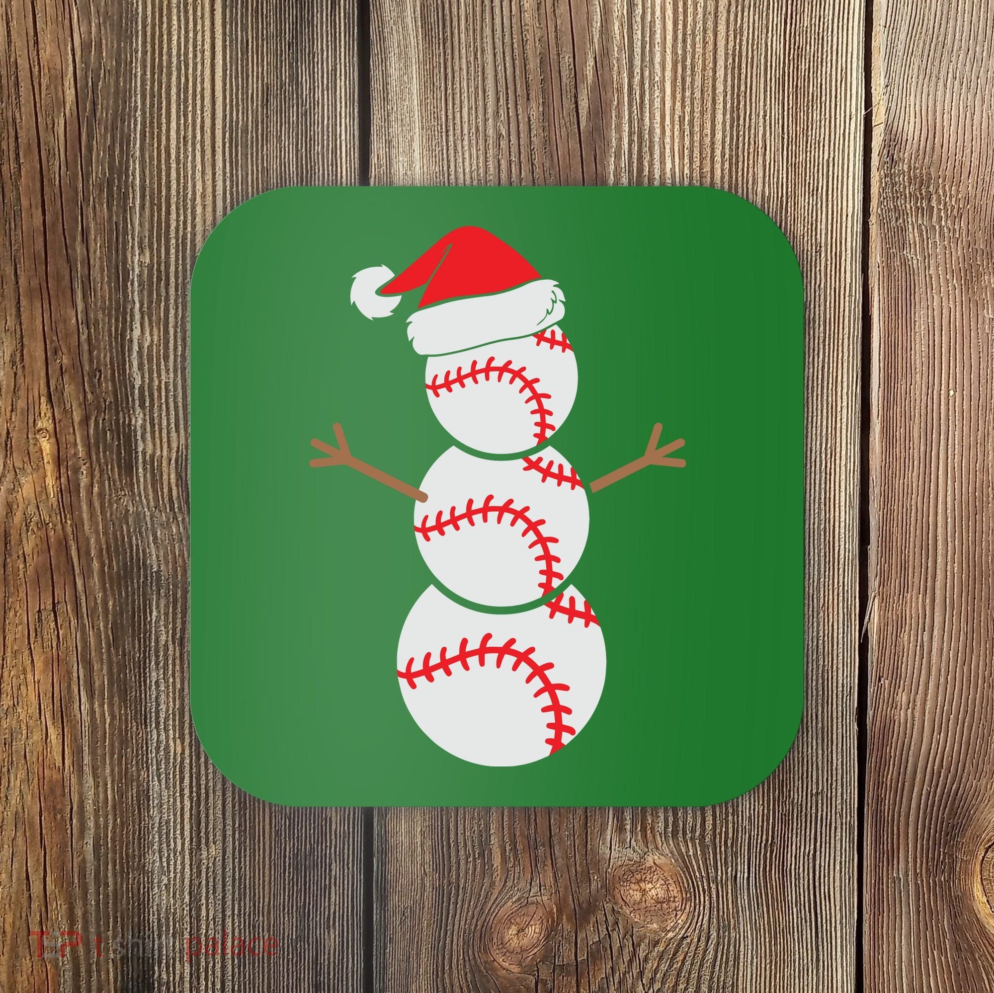 Christmas Snowman Baseball Santa Hat Xmas Coaster