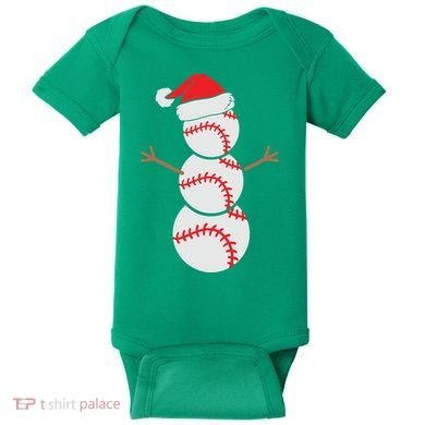Christmas Snowman Baseball Santa Hat Xmas Baby Bodysuit