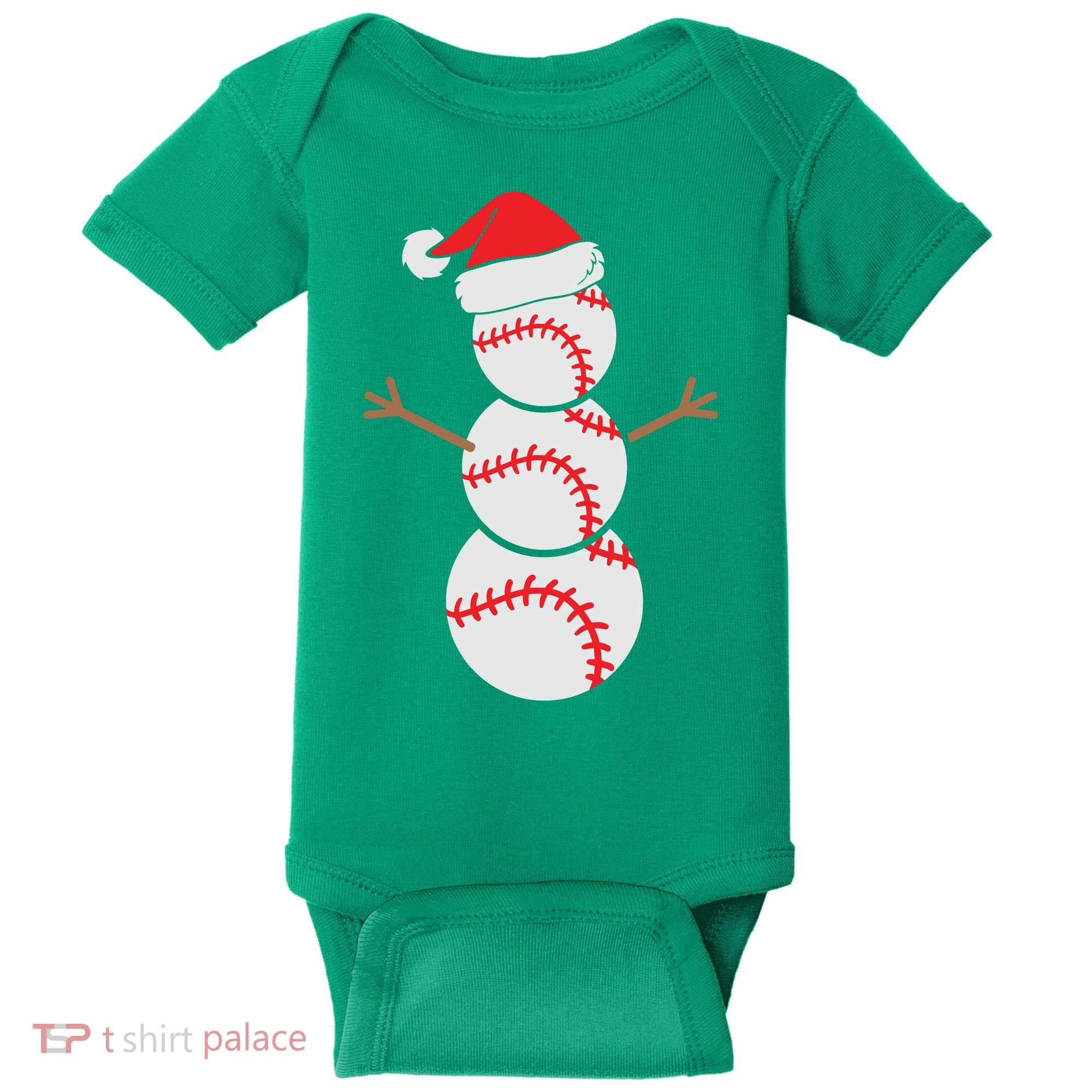 Christmas Snowman Baseball Santa Hat Xmas Baby Bodysuit
