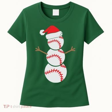 Christmas Snowman Baseball Santa Hat Xmas Women's T-Shirt