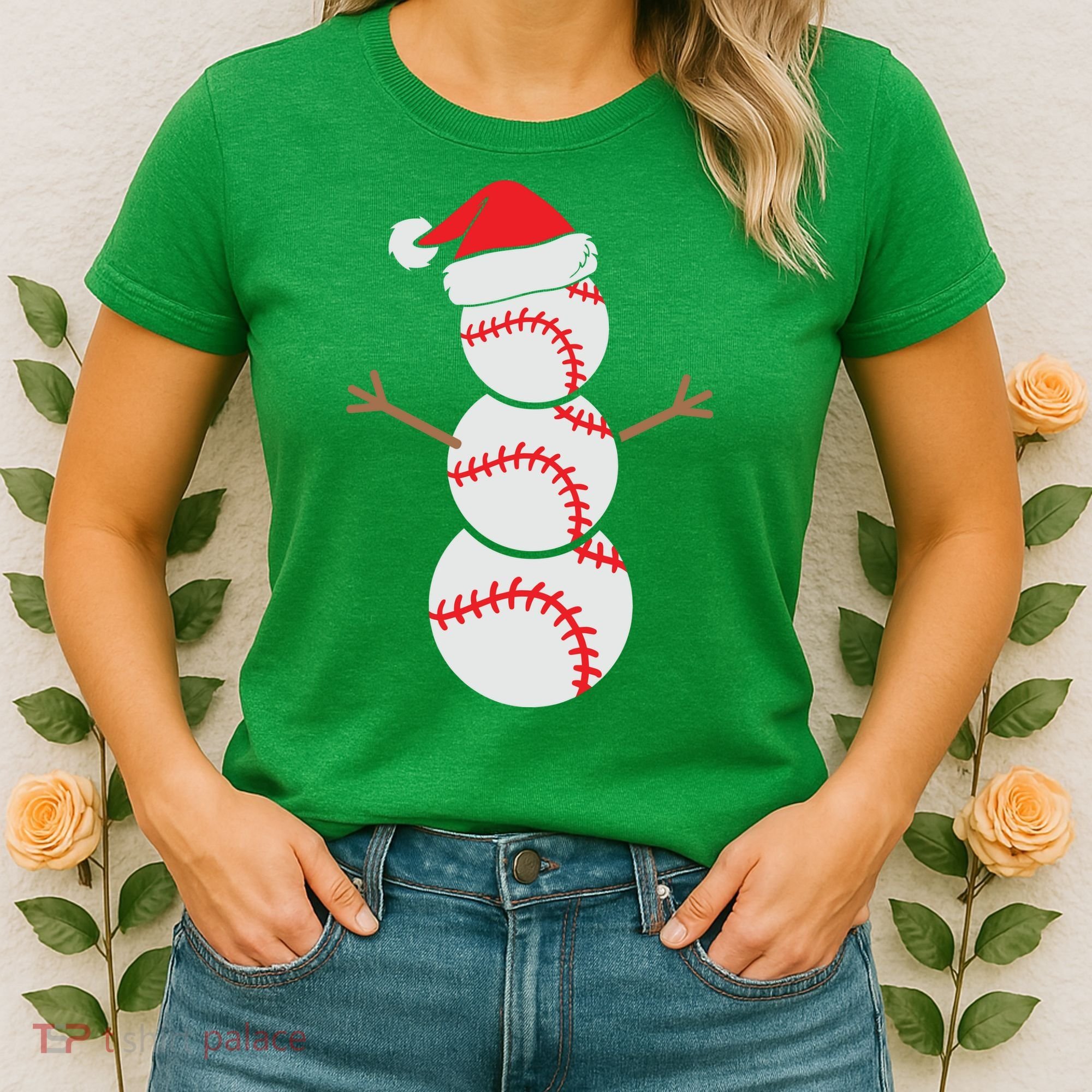 Christmas Snowman Baseball Santa Hat Xmas Women's T-Shirt