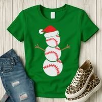 Christmas Snowman Baseball Santa Hat Xmas Women's T-Shirt thumb 3