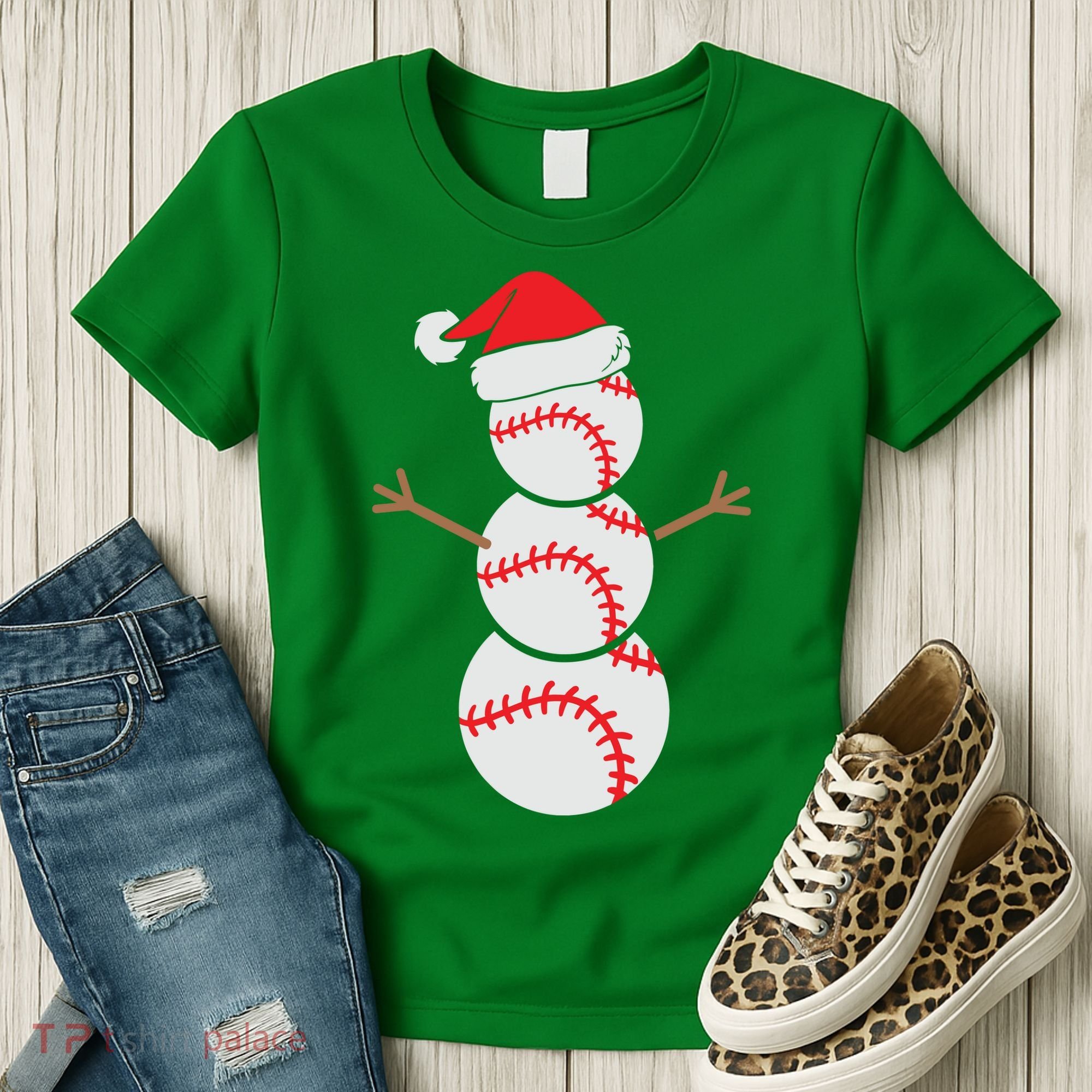 Christmas Snowman Baseball Santa Hat Xmas Women's T-Shirt