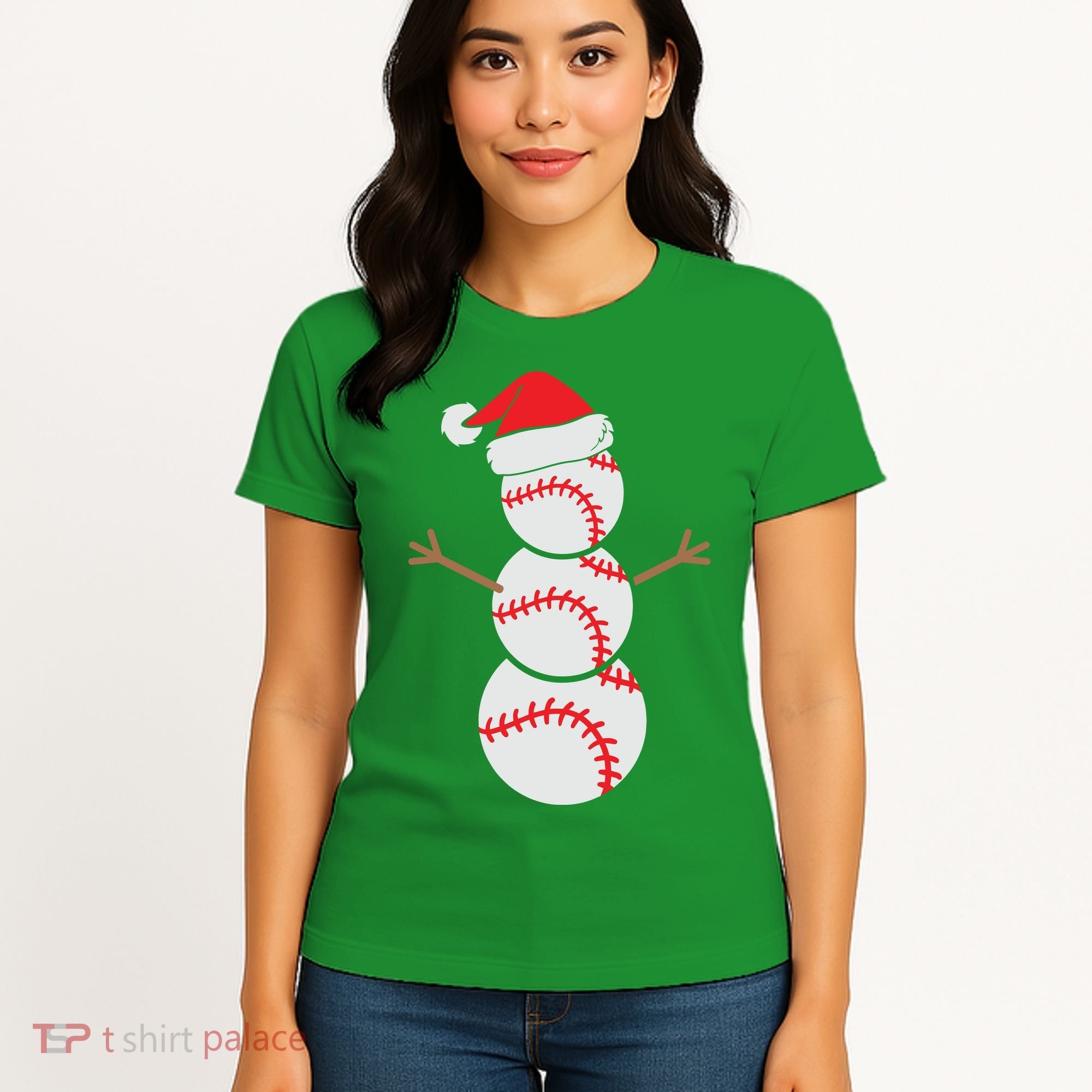 Christmas Snowman Baseball Santa Hat Xmas Women's T-Shirt