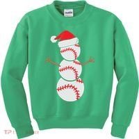 Christmas Snowman Baseball Santa Hat Xmas Kids Sweatshirt thumb 0