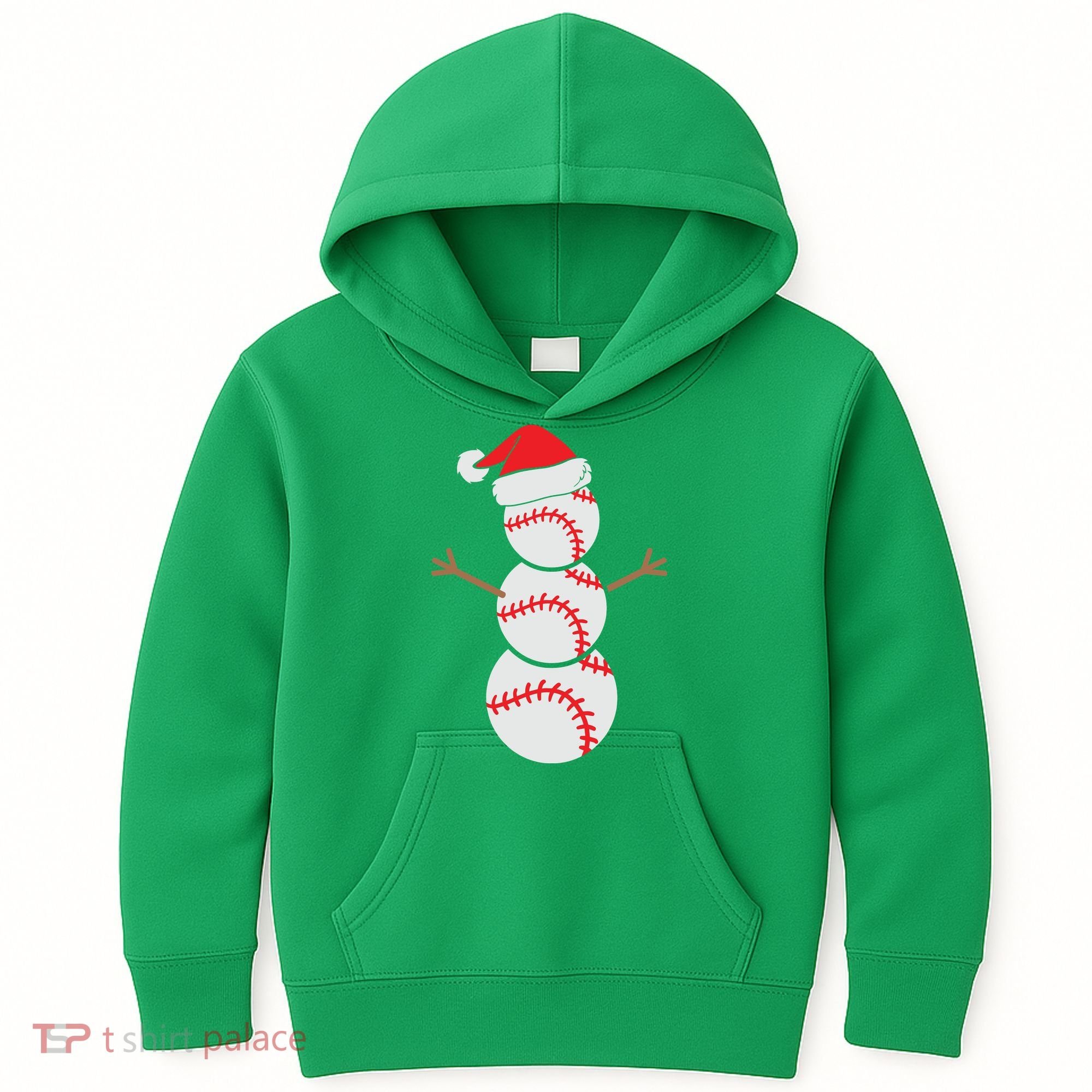 Christmas Snowman Baseball Santa Hat Xmas Kids Hoodie