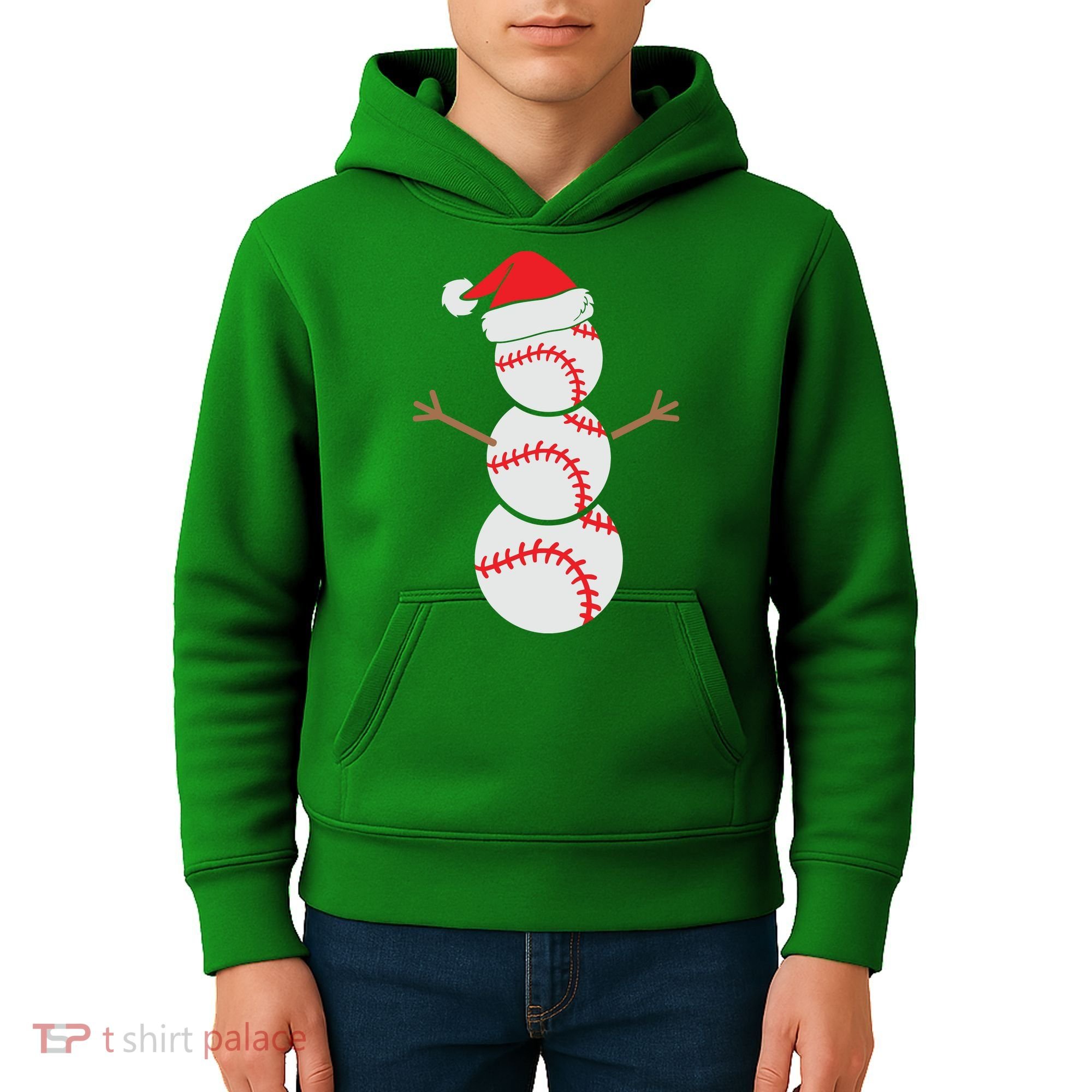 Christmas Snowman Baseball Santa Hat Xmas Kids Hoodie