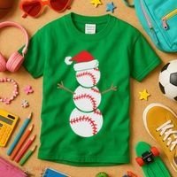 Christmas Snowman Baseball Santa Hat Xmas Kids T-Shirt thumb 3