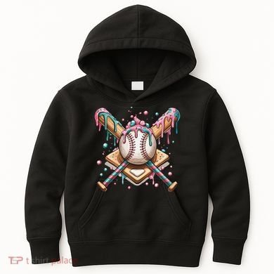 Cool Sport Baseball Home Plate Drip With Sprinkles Drip Kids Hoodie