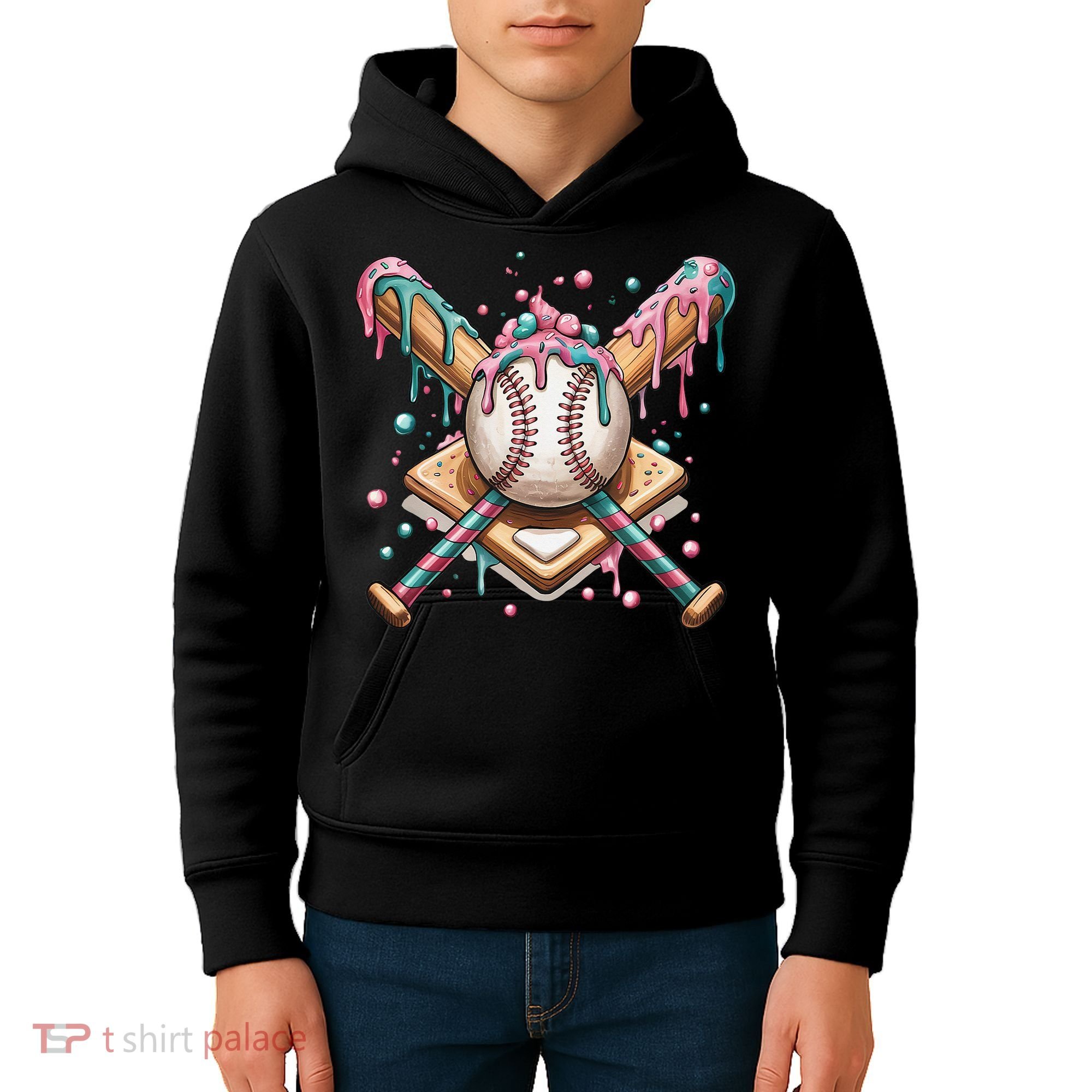 Cool Sport Baseball Home Plate Drip With Sprinkles Drip Kids Hoodie