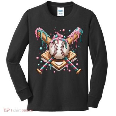 Cool Sport Baseball Home Plate Drip With Sprinkles Drip Kids Long Sleeve Shirt