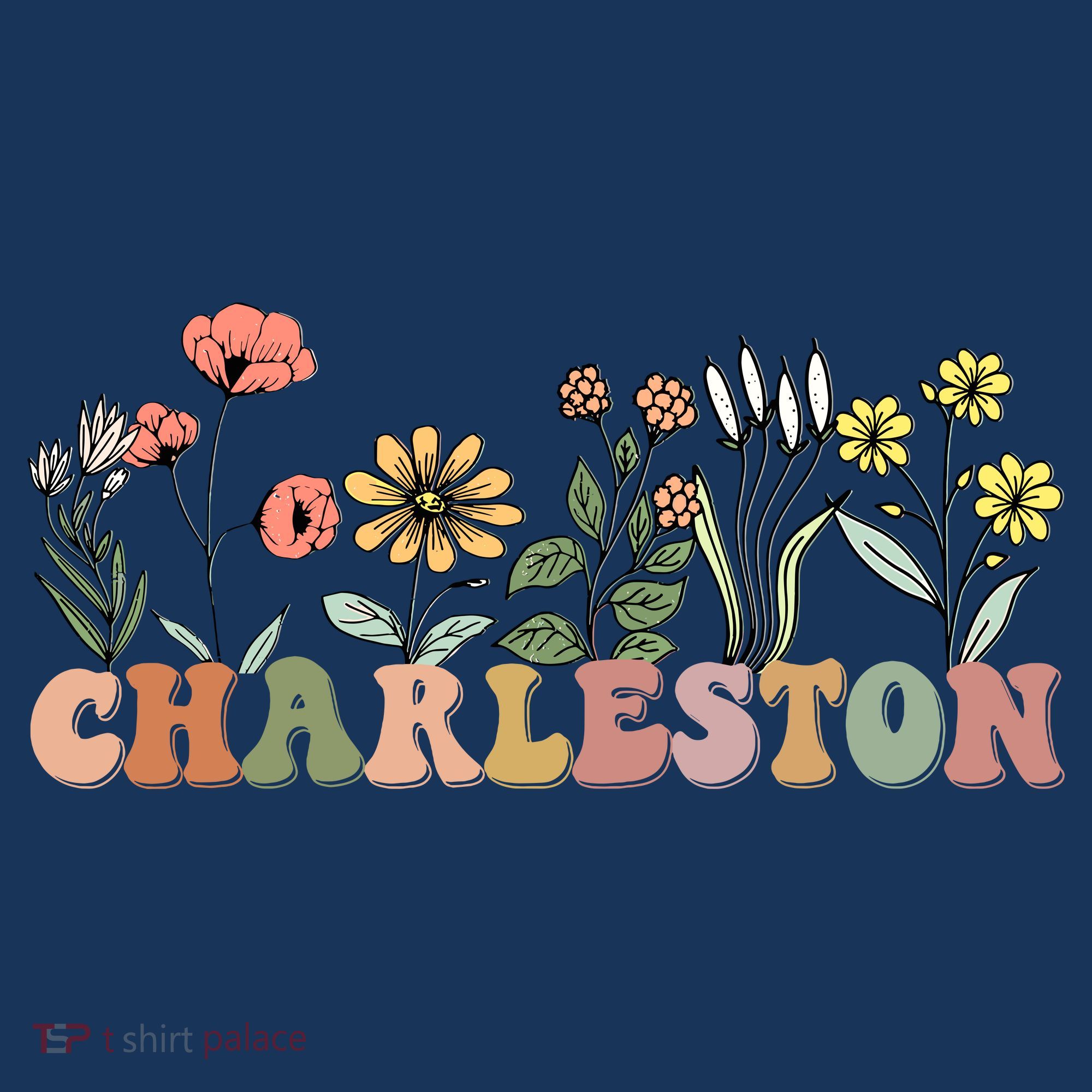 Charleston SC Bachelorette Vintage 70s Retro Wildflowers T-Shirt