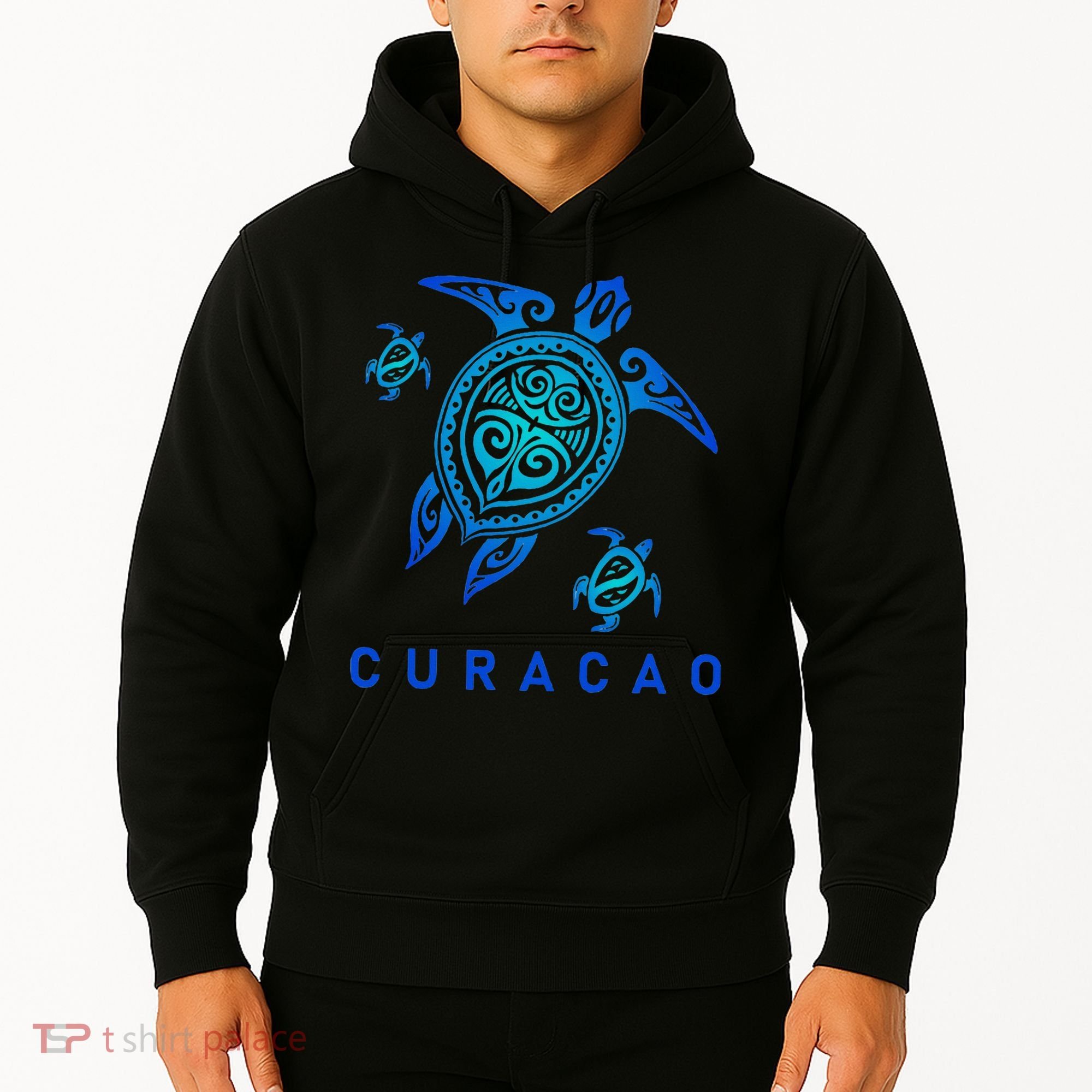 Curacao Sea Blue Tribal Turtle Hoodie