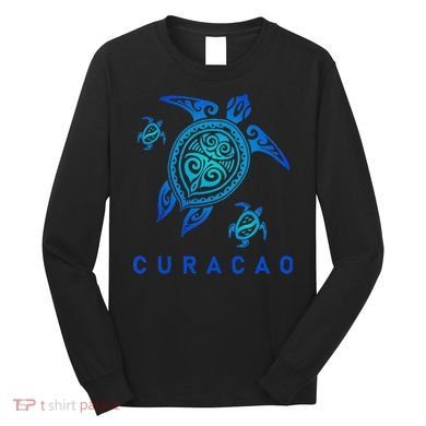 Curacao Sea Blue Tribal Turtle Long Sleeve Shirt