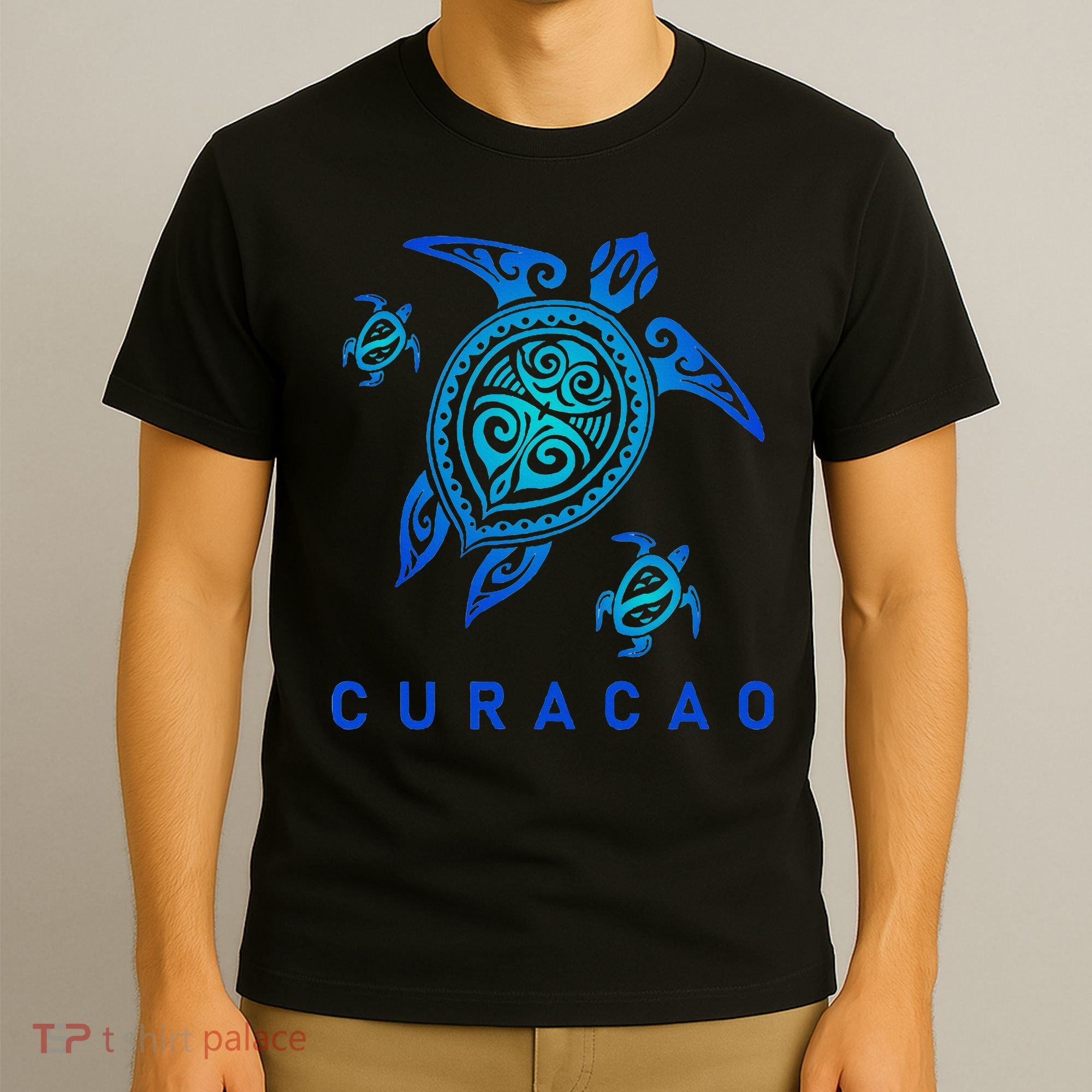 Curacao Sea Blue Tribal Turtle T-Shirt