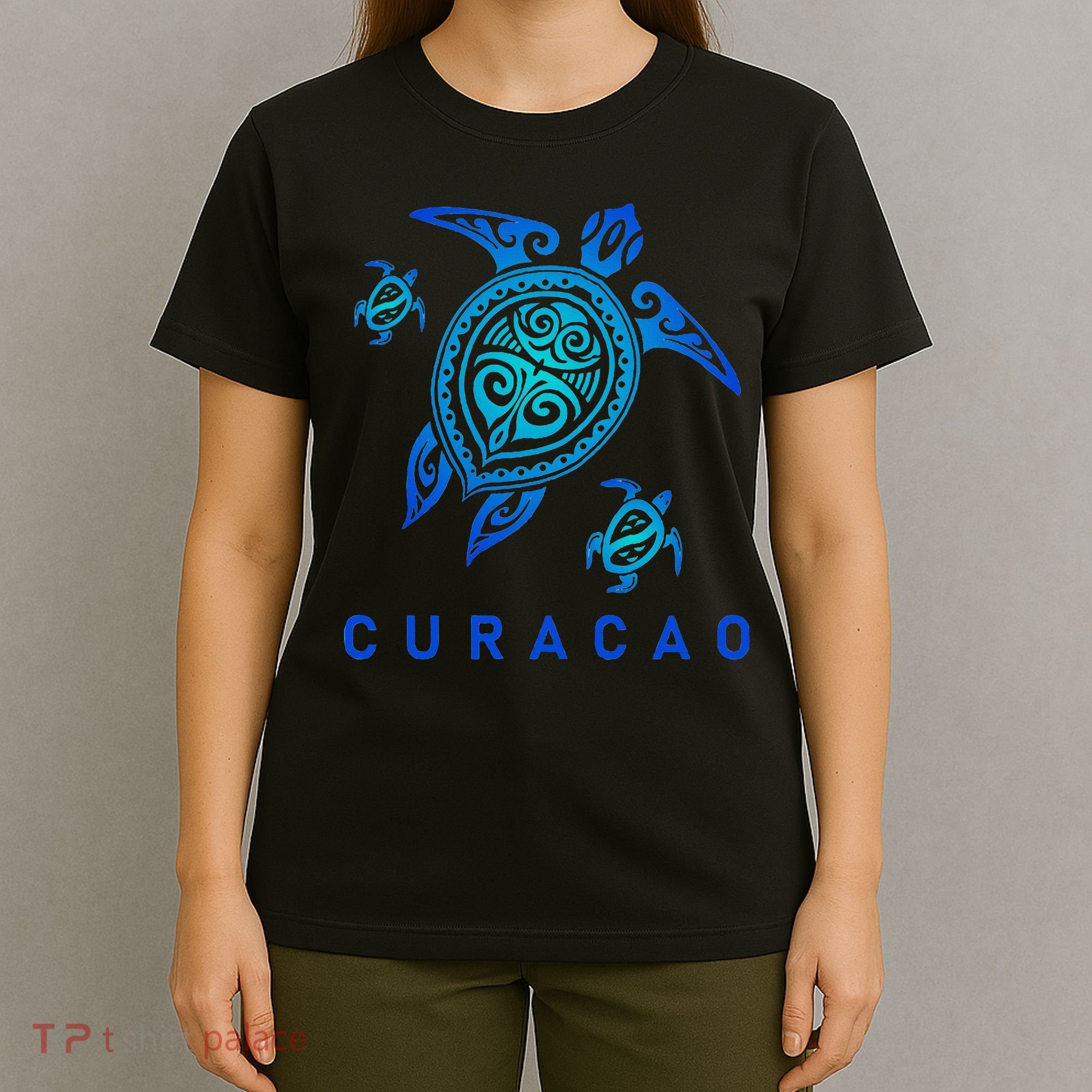 Curacao Sea Blue Tribal Turtle T-Shirt