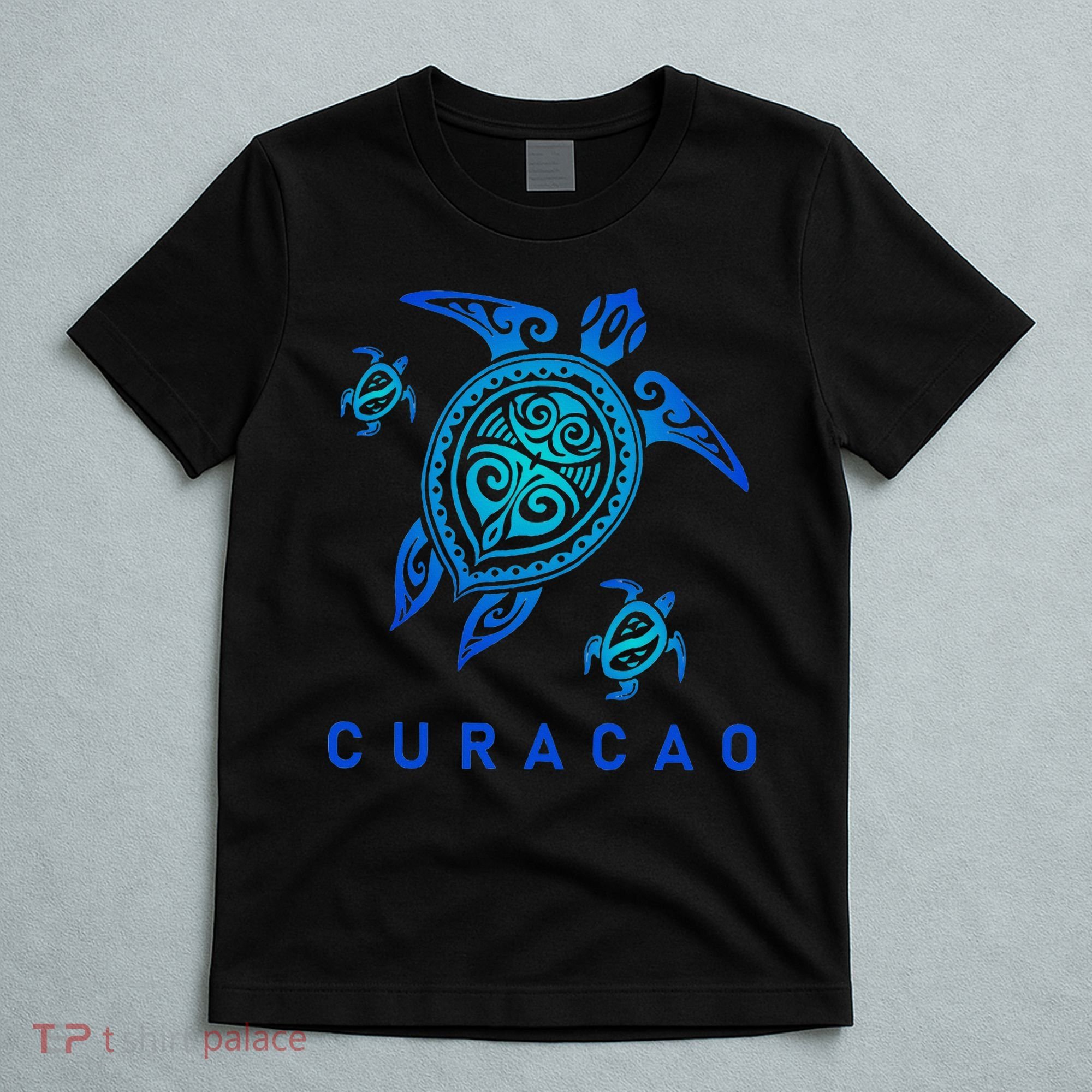 Curacao Sea Blue Tribal Turtle T-Shirt