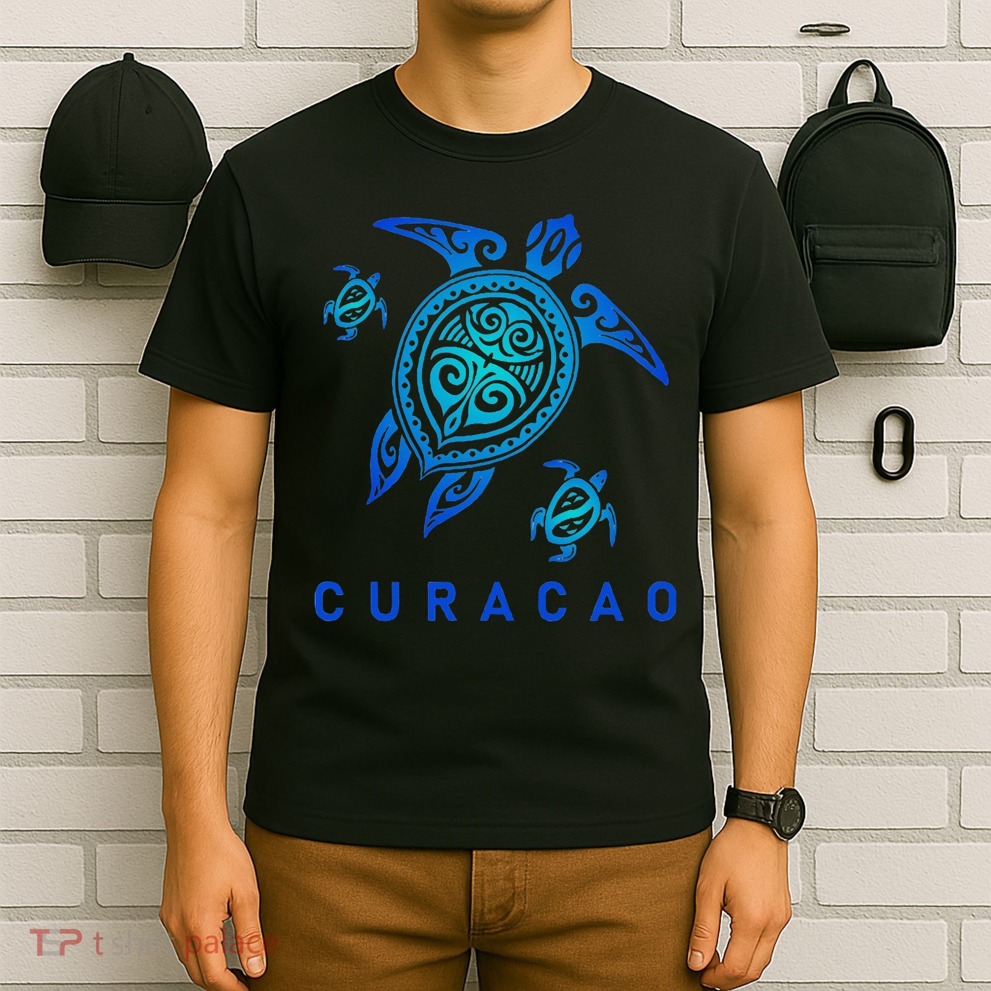 Curacao Sea Blue Tribal Turtle T-Shirt