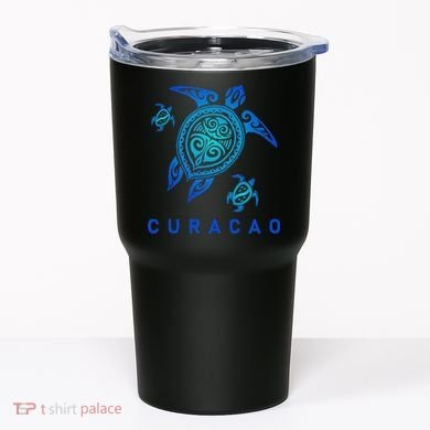 Curacao Sea Blue Tribal Turtle Tumbler