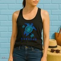 Curacao Sea Blue Tribal Turtle Women's Tank Top thumb 2