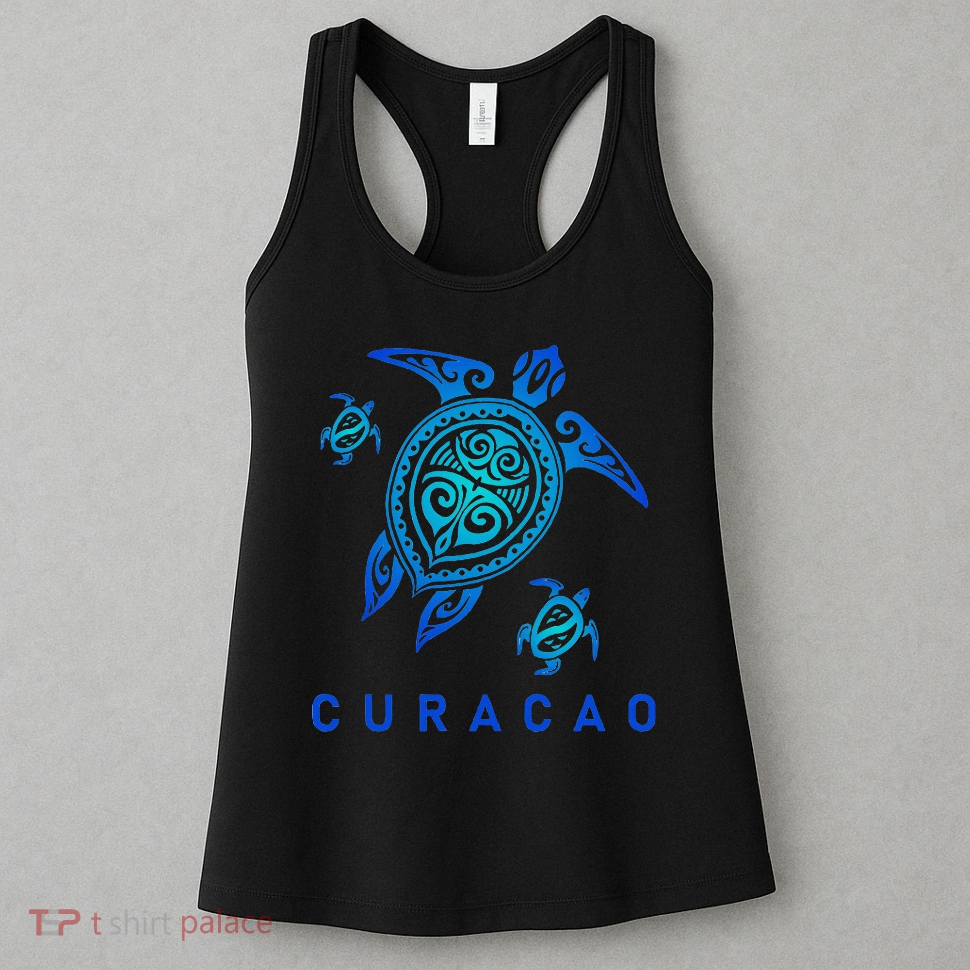 Curacao Sea Blue Tribal Turtle Women's Tank Top