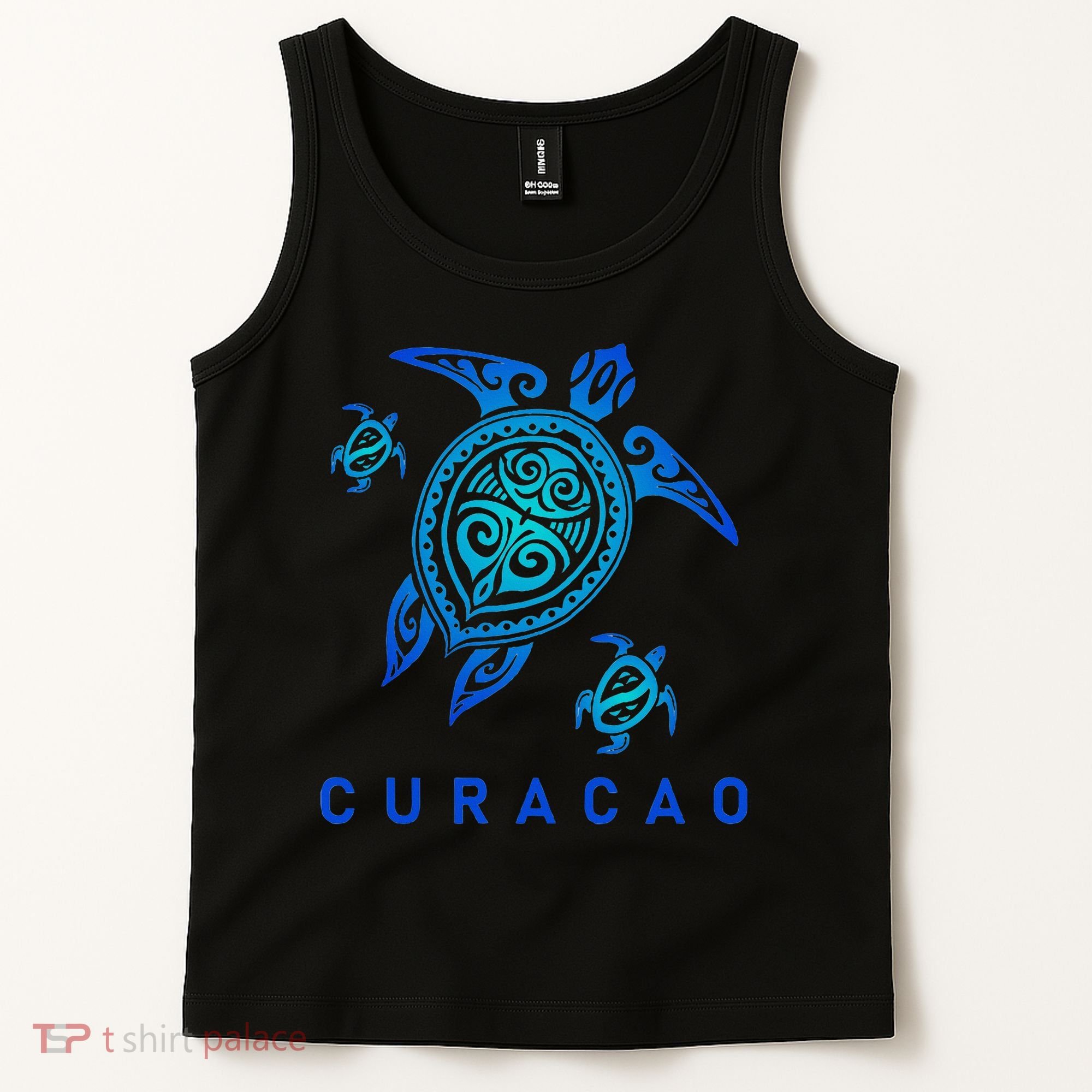 Curacao Sea Blue Tribal Turtle Tank Top