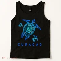 Curacao Sea Blue Tribal Turtle Tank Top thumb 2