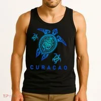 Curacao Sea Blue Tribal Turtle Tank Top thumb 3