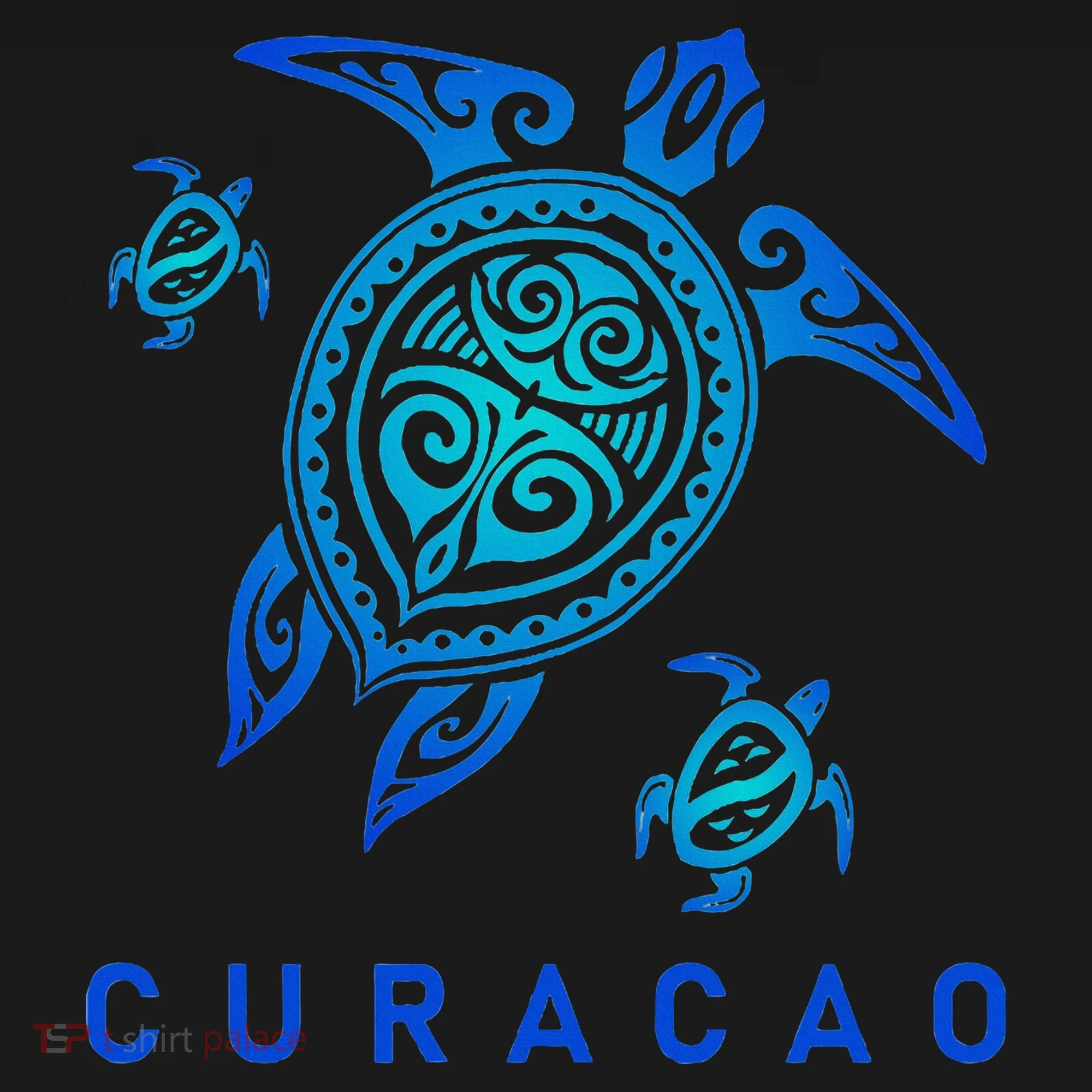 Curacao Sea Blue Tribal Turtle Tank Top